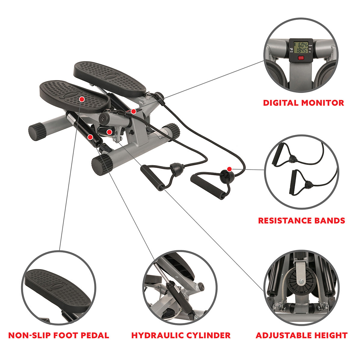  Twisting Stair Stepper Step Machine w/ Resistance Bands and LCD Monitor、mySite、ghnorth