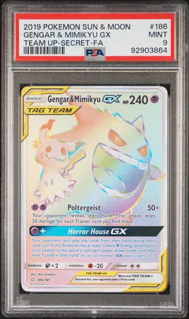Gengar & Mimikyu GX #186 Secret Rare PSA 9 Pokemon Sun & Moon Team Up 2019、mySite、waistdrama