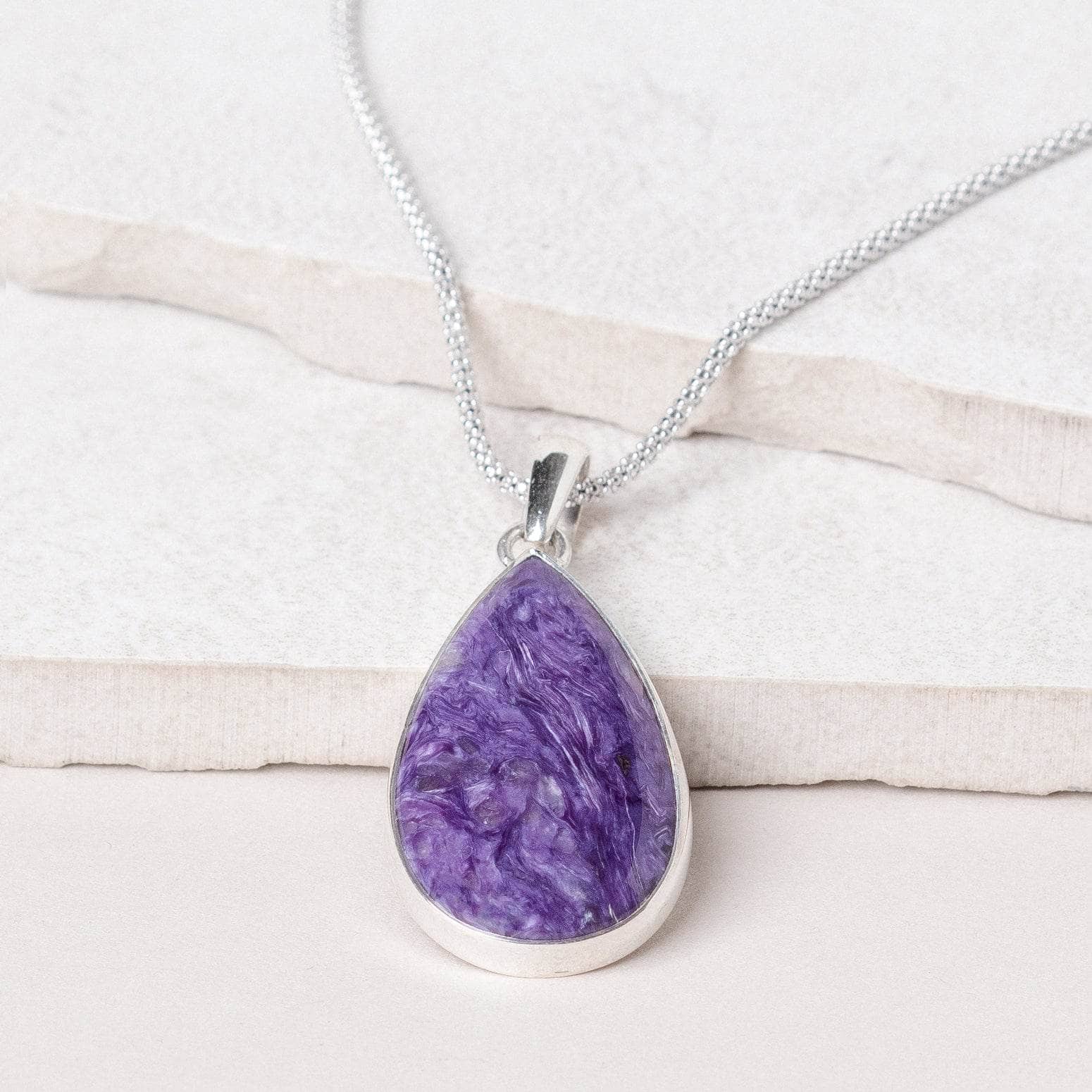 Charoite Teardrop Pendant Necklace、mySite、hinf8tx79