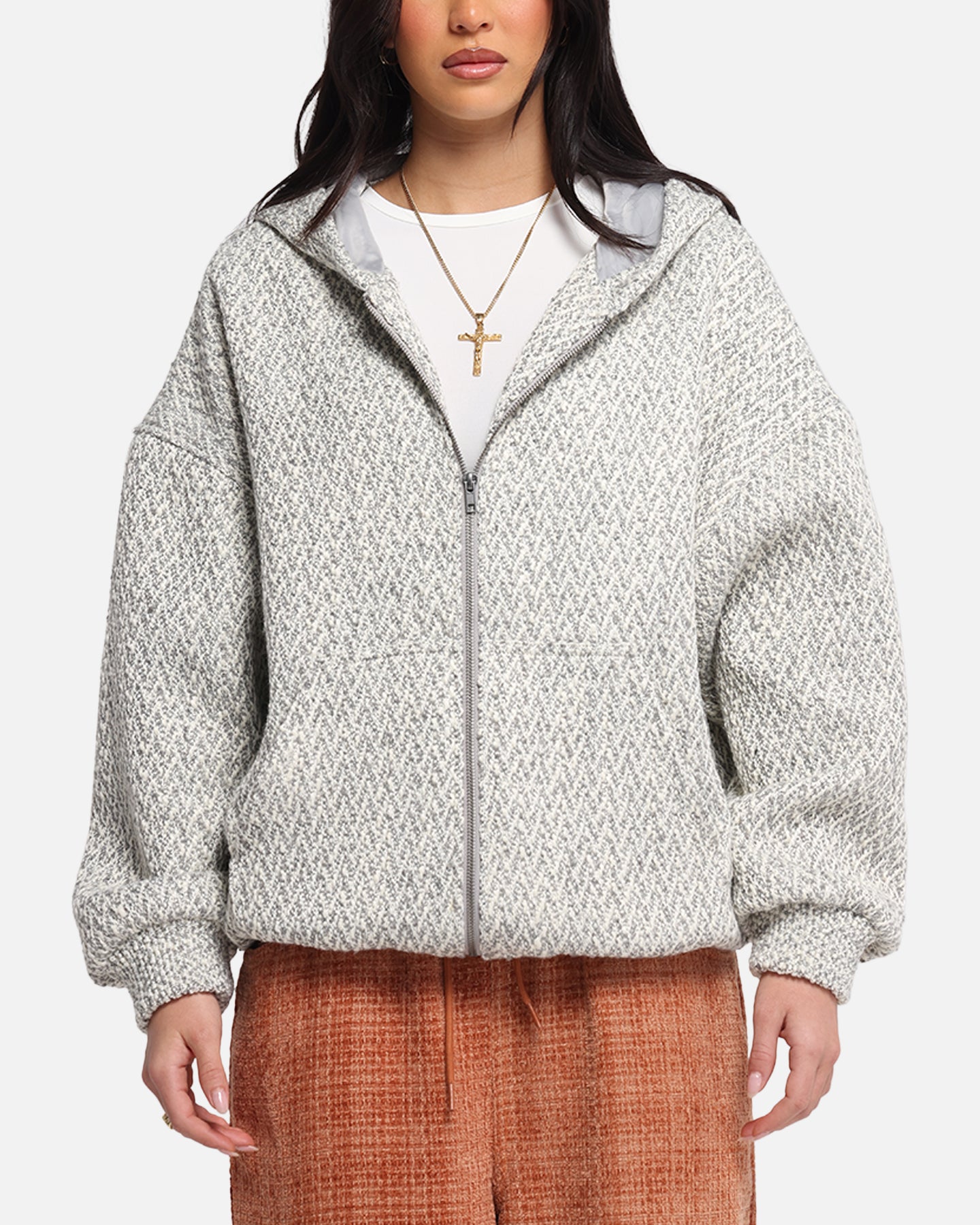 XXIII Boucle Tweed Zip Hoodie Grey Marle、mySite、zt4zffjzw