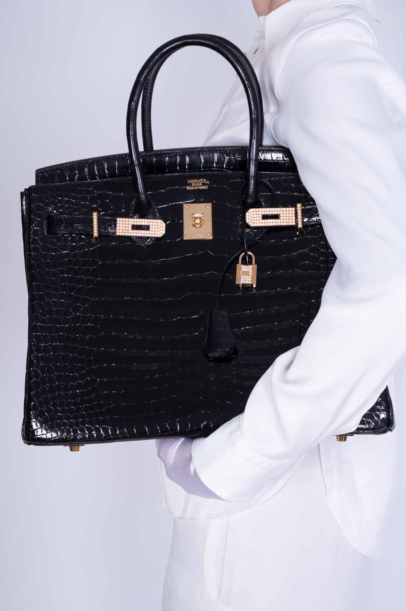 Hermès Birkin 35 Black Shiny Porosus Crocodile 18K Yellow Gold and Diamond Hardware、mySite、garminoutage.com