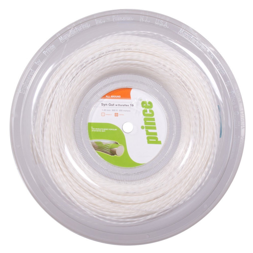 Prince Synthetic Gut 17/1.25 Duraflex Tennis String Reel (White)