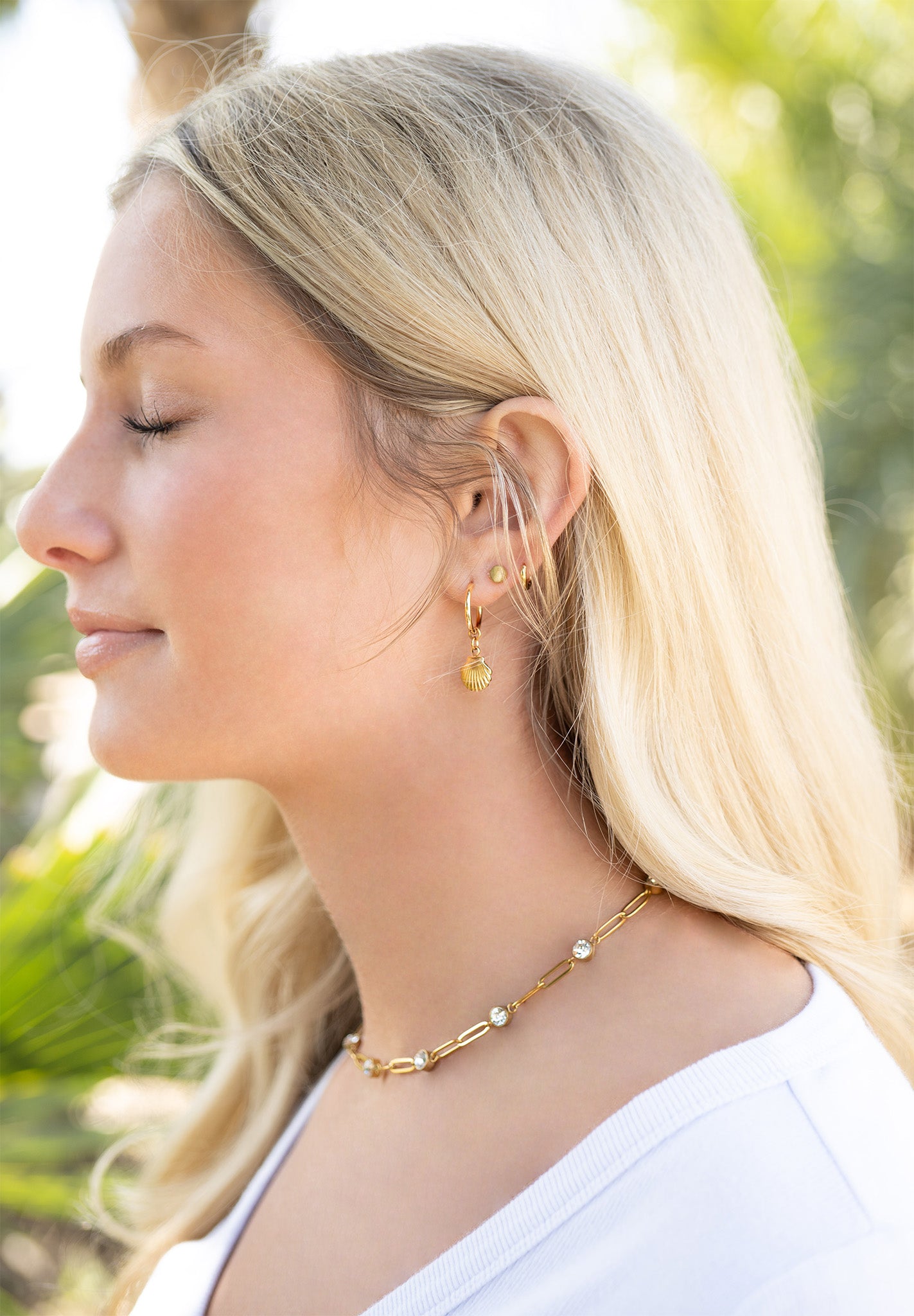 18K Gold Stainless Steel Shell Pendant Huggie Earrings / ERJ0072、mySite、dreamappss