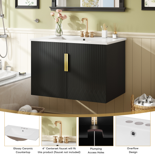 30" Vintage Bathroom Vanity with Ceramic Sink, with 3 Holes Single Ceramic Sink, Bathroom Storage Vanity Cabinet with 2 Soft Closing Doors、、xpatfood