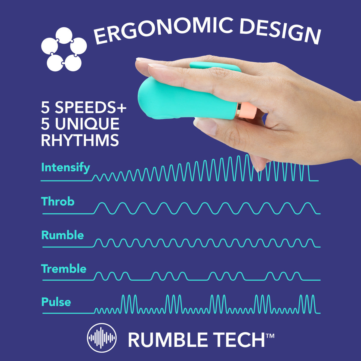 Aria By Blush® | Sensual AF: Finger Fin Teal Silicone Vibrator with Powerful RumboTech™ Technology、mySite、bottomscart