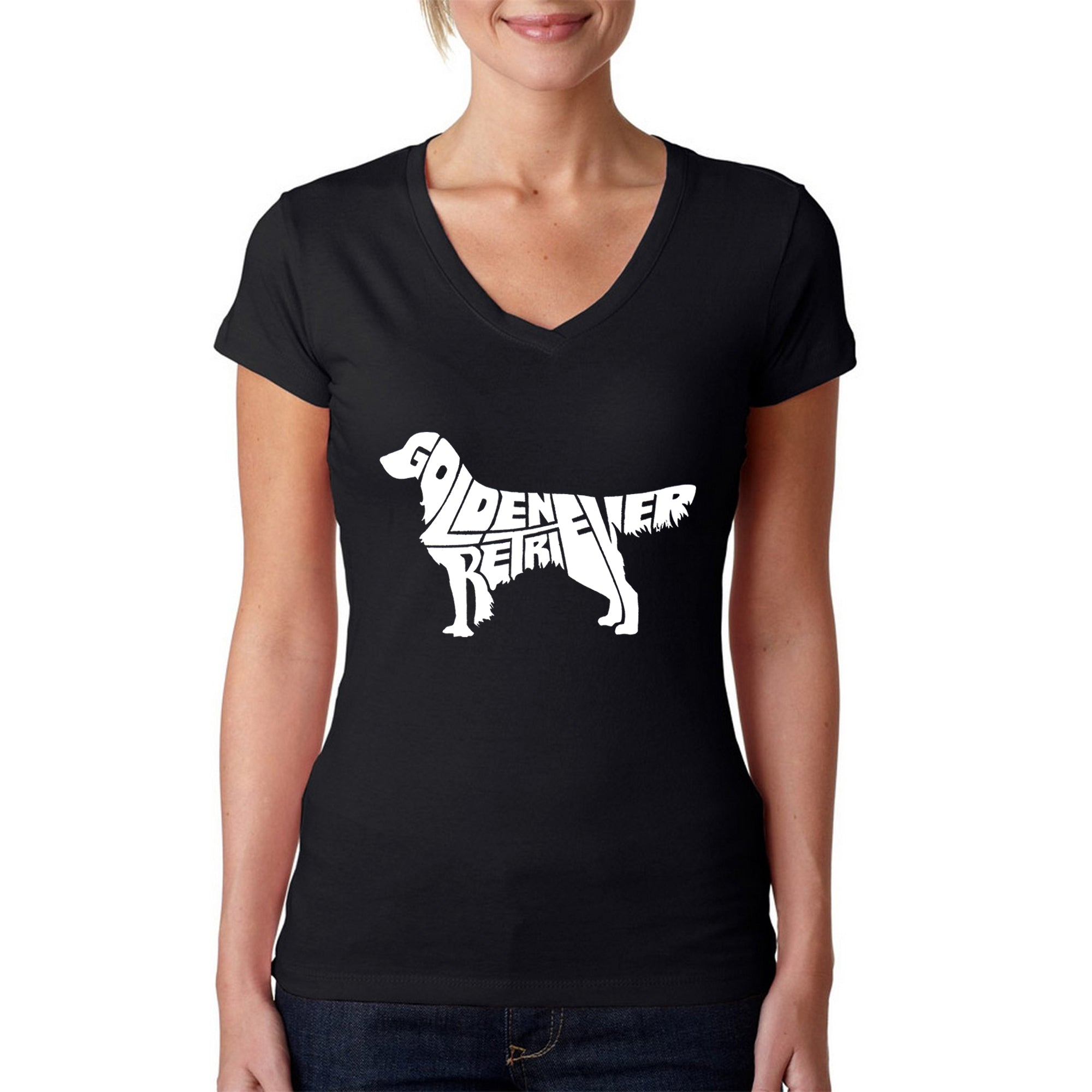 Golden Retriever - Women's Word Art V-Neck T-Shirt、mySite、camillekostekn