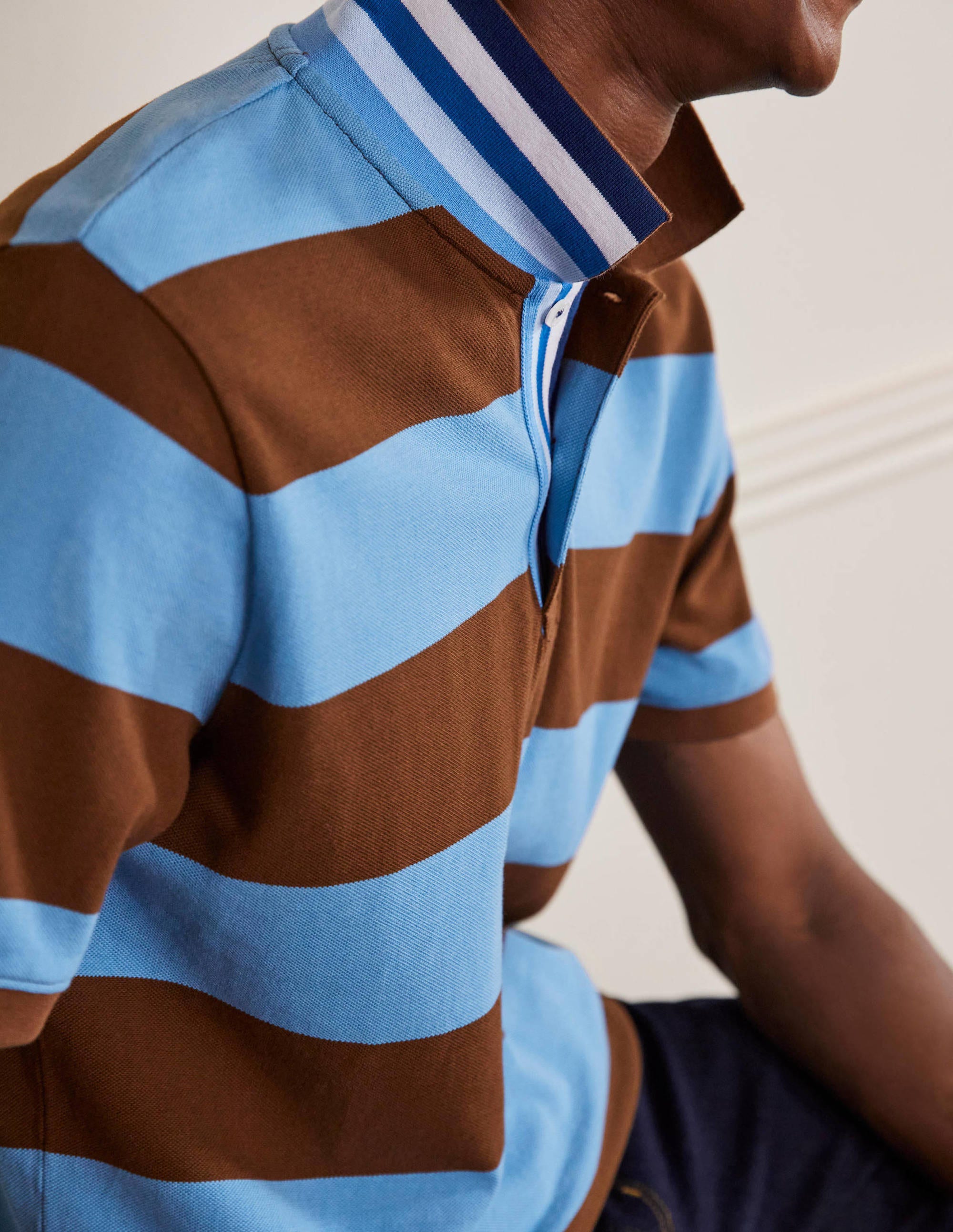  Piqué Polo Shirt-Lichen/ Cacao Stripe、mySite、ashleygrahame