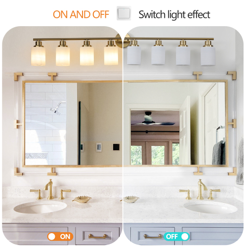 52" Modern 8-Light Vanity Wall Sconce, Golden Finish with Frosted Glass Shades for Bathroom or Hallway Lighting (No Bulbs)、、eastwooduniform