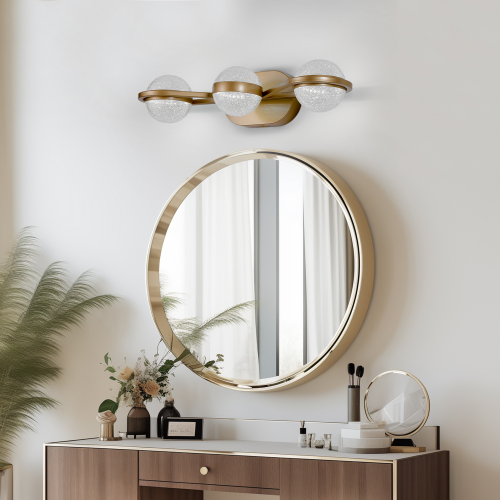 (Same as W134067503/L2001) 28" Golden Minimalist LED Bathroom Vanity Light with Crystal Sand Acrylic Shades, 4-Light Wall Mounted Decorative Lighting Fixture, Suitable for Bathroom Vanity Mirror、、eastwooduniform