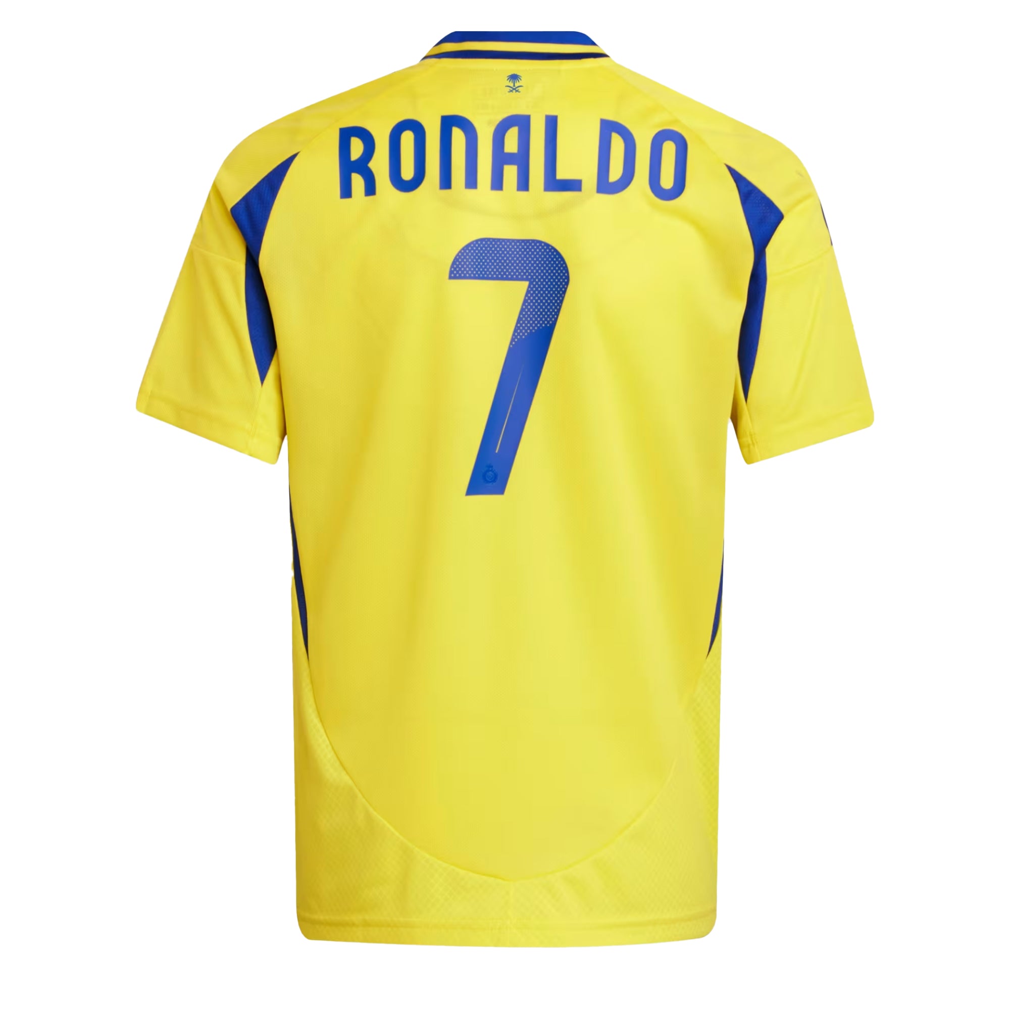 adidas Kids Al Nassr 2024/25 Home Jersey w/ Ronaldo #7 Printing Impact Yellow/Royal Blue、mySite、noshort