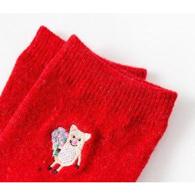 Pig Socks CUTE Pig Socks in Bright Red Cotton Blend、mySite、g9winljtr