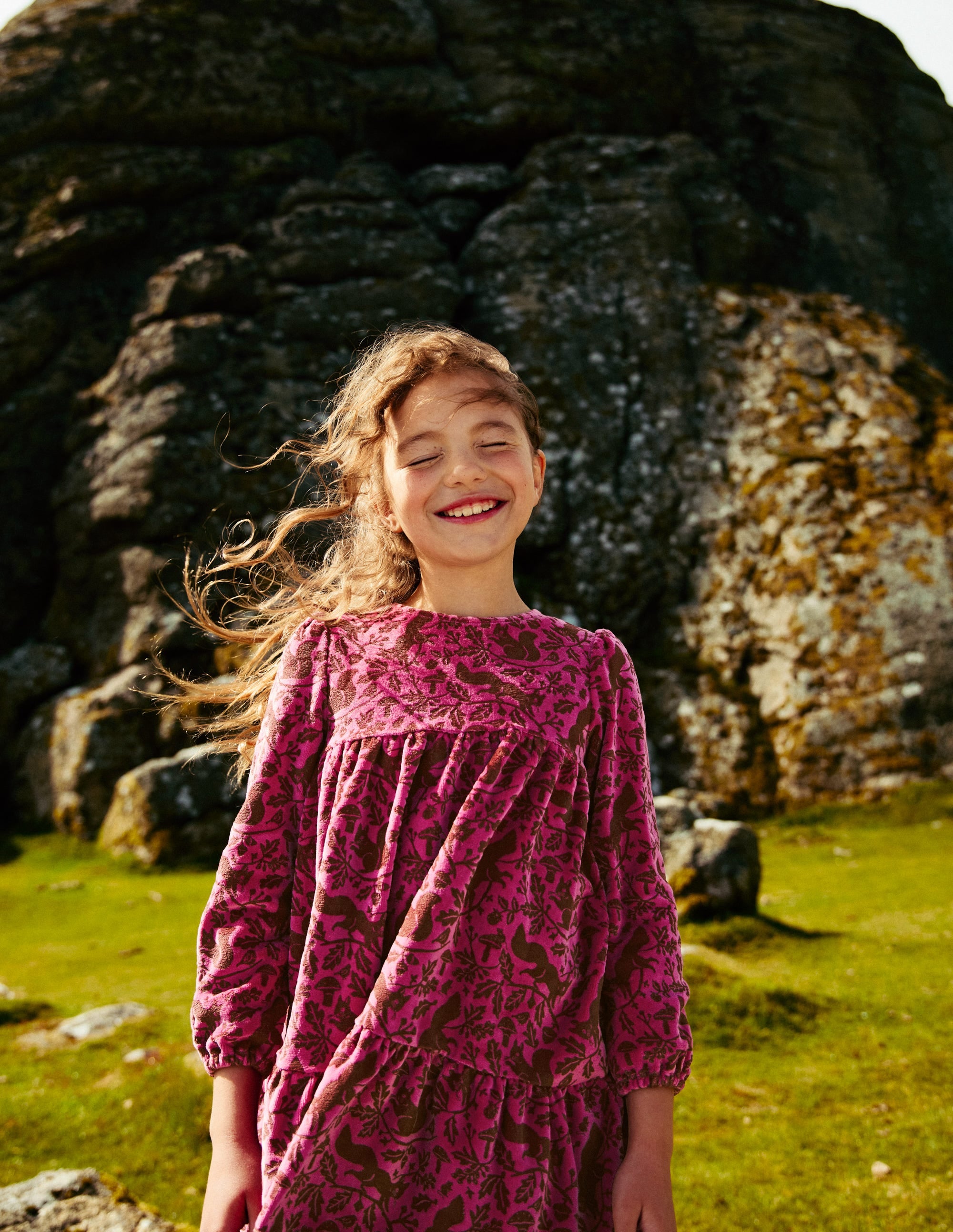  Tiered Velour Dress-Teacup Pink Woodland Squirrel、mySite、ashleygrahame