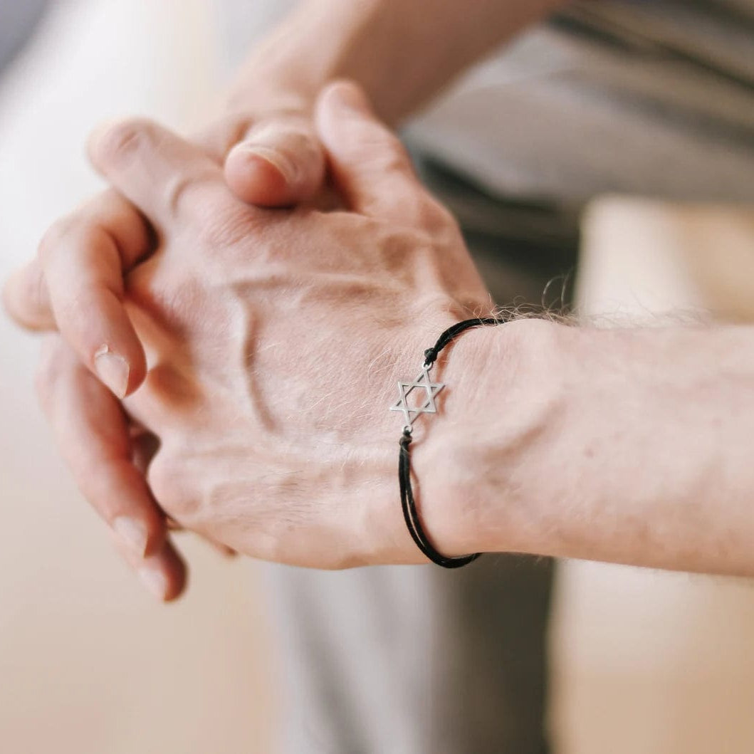 Silver Magen David Bracelet on Black Cord - 7 or 8、mySite、topwebapps