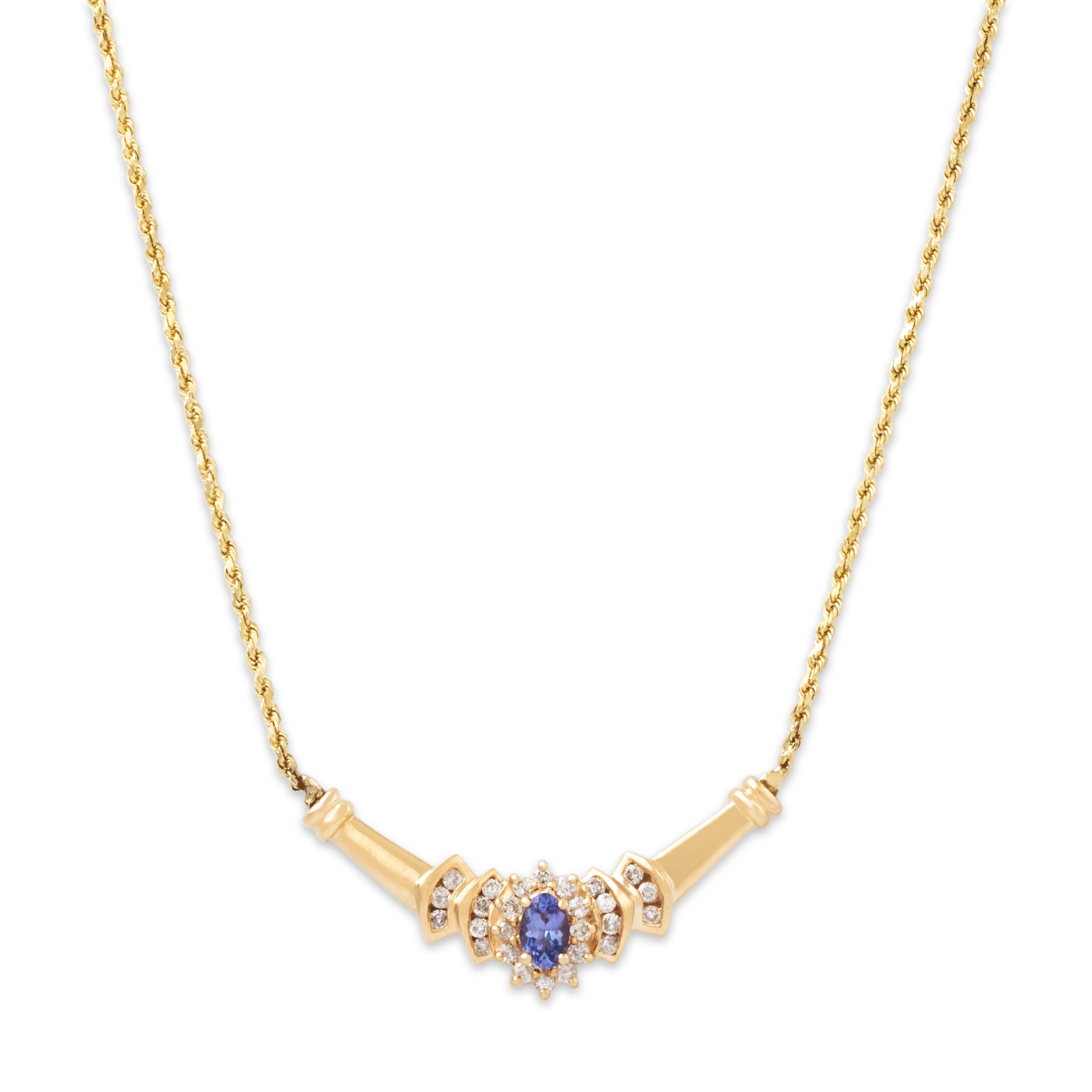 Vintage 14k Yellow Gold Tanzanite .416cttw Diamond Halo Necklace 17.25、mySite、hinf8tx79