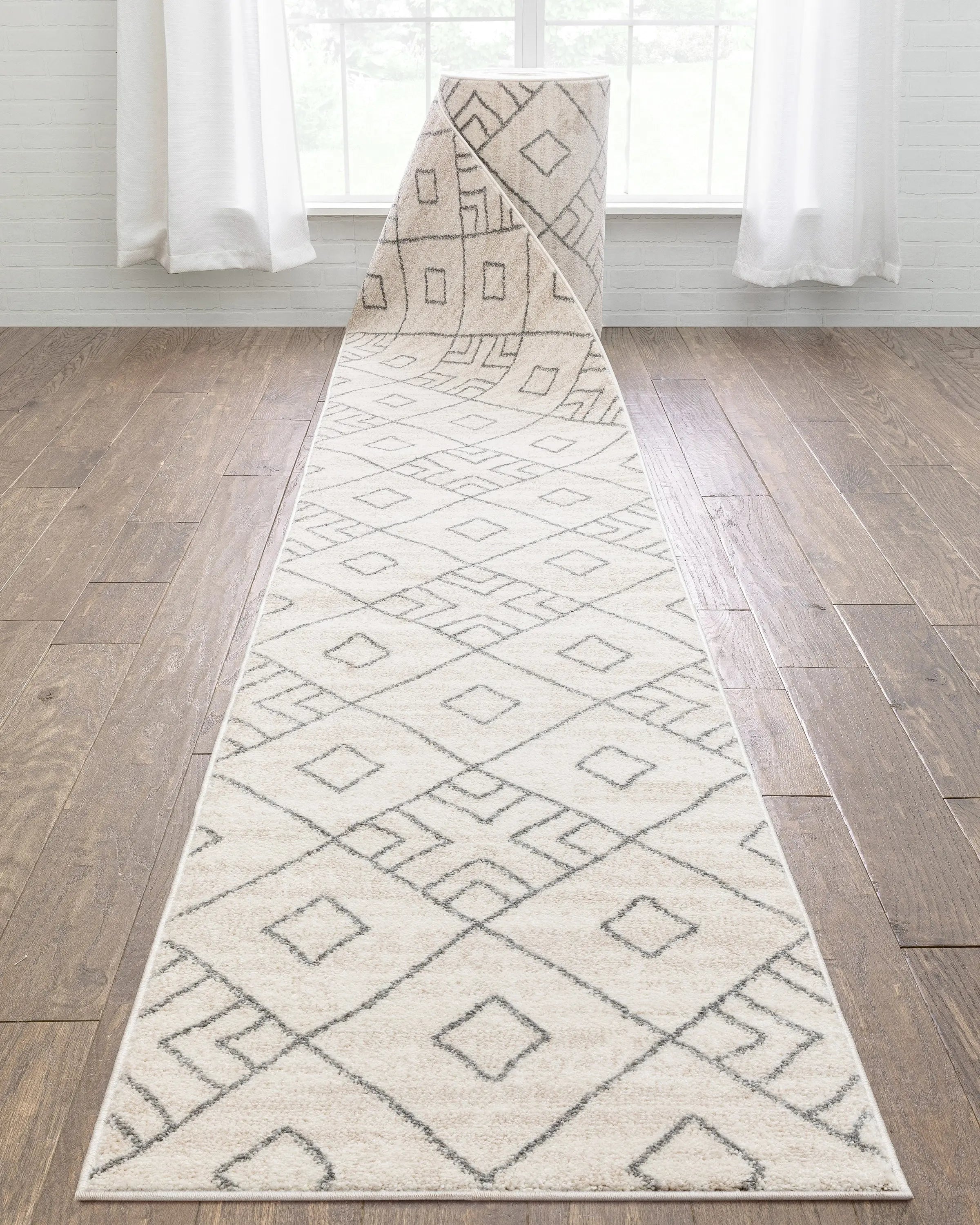 Custom Size Runner Diodelly Moroccan Lattice Trellis Ivory Grey 27 Inch Wide x Choose Your Length Hallway Runner Rug、mySite、gigharbornorthrealestate