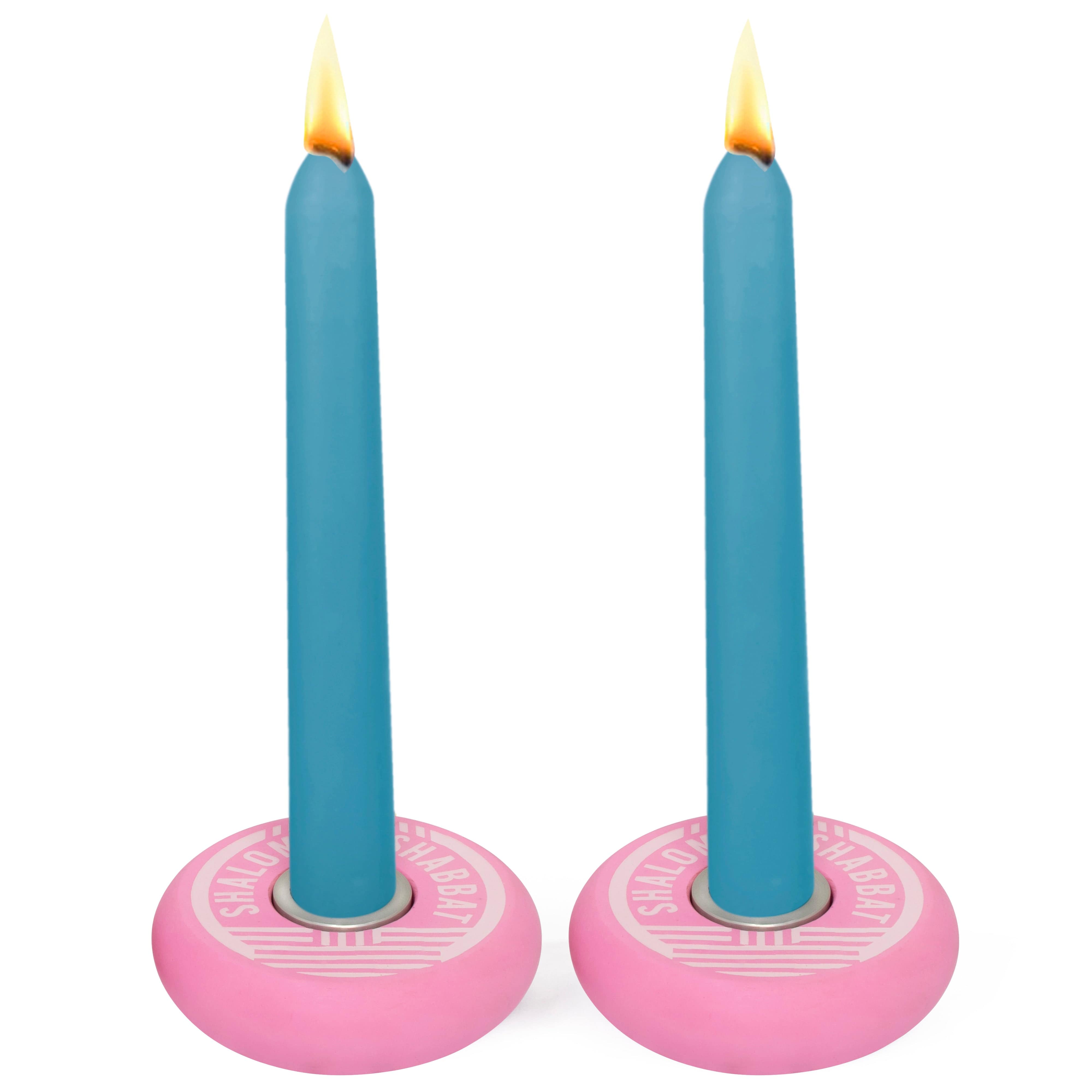 Shabbat Shalom Platz Candy Candleholders - Pink and Silver、mySite、topwebapps