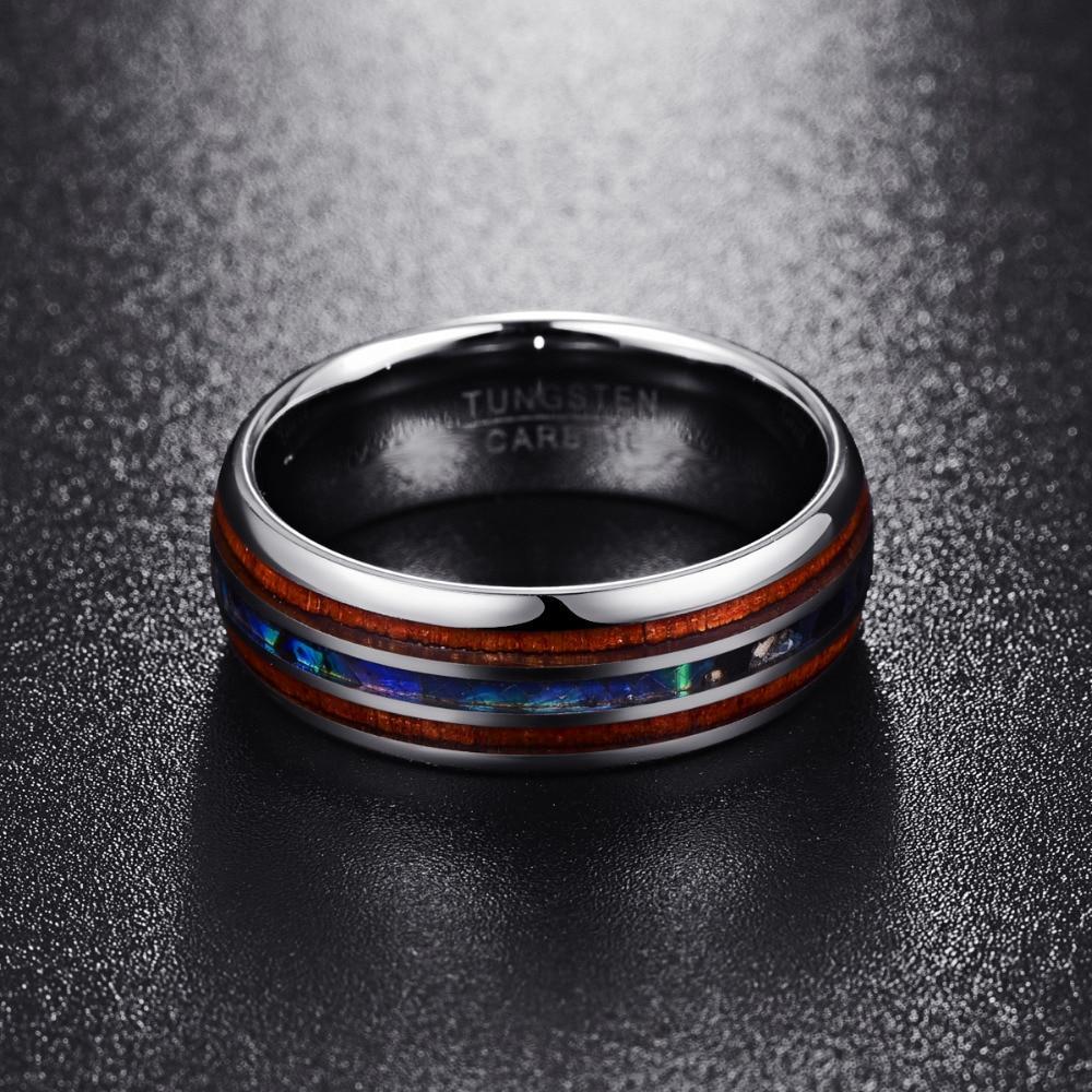 Hawaiian Koa Wood and Abalone Shell Ring with Tungsten Carbide for Men, Comfort Fit Sizes 5-14、mySite、g9winljtr