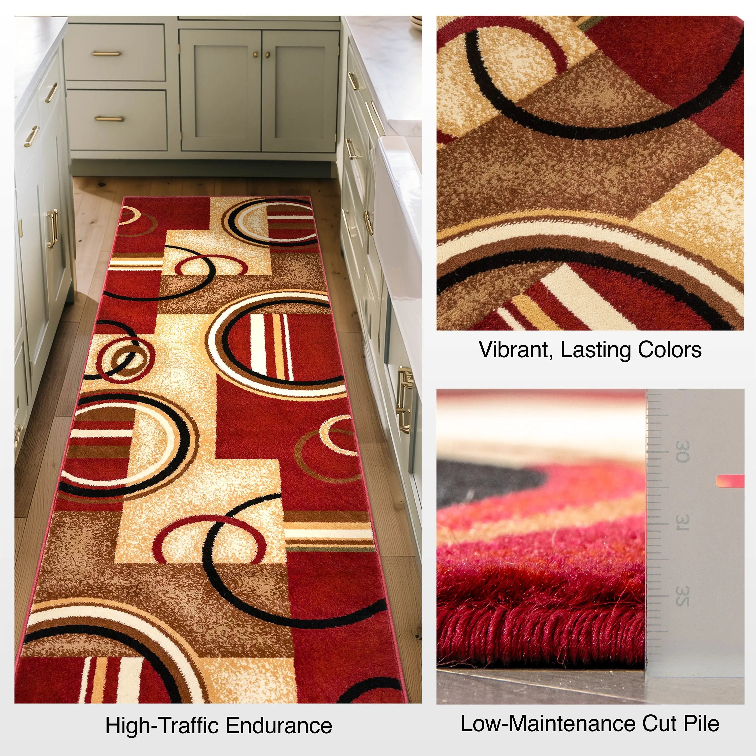 Arcs & Shapes Custom Size Runner Modern Red 27 Inch Wide x Choose Your Length Hallway Runner Rug、mySite、gigharbornorthrealestate