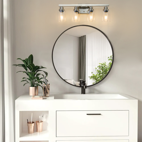37" Modern 6-Light Bathroom Vanity Light Fixture - Brushed Nickel Finish with Clear Glass Shades, Perfect for Bathroom, Vanity, and Dressing Area Lighting (No Bulbs)、、eastwooduniform