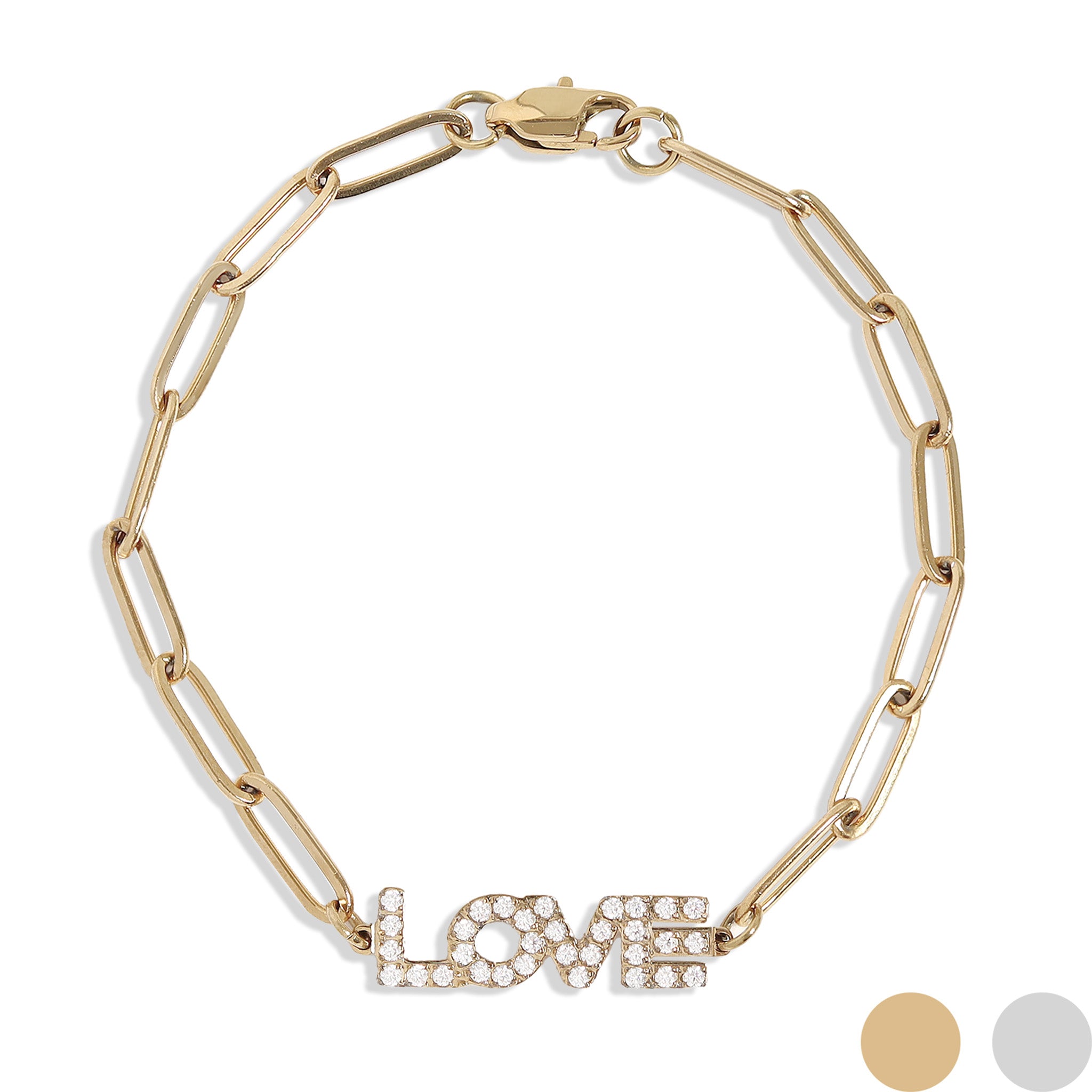 18K Gold PVD Stainless Steel CZ Love Paperclip Chain Bracelet / BRJ1004、mySite、dreamappss