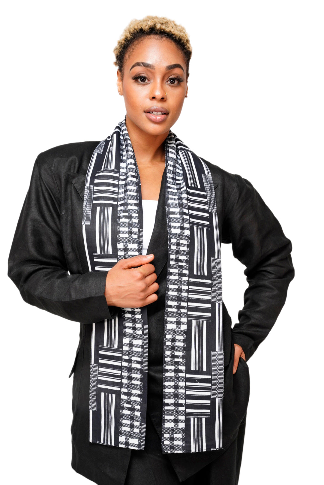 Black and white Kente African Print Stole-Sash、mySite、solidvoid