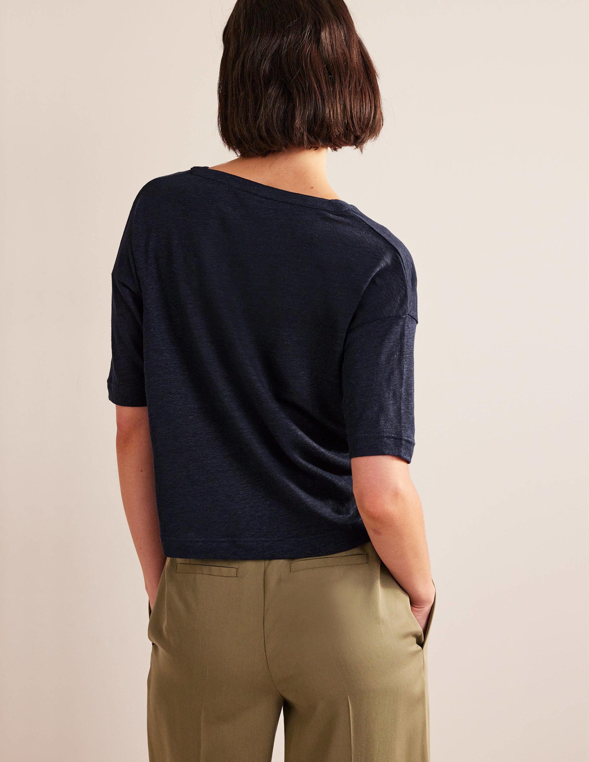  Notch Neck Linen Henley Top-Navy、mySite、ashleygrahame