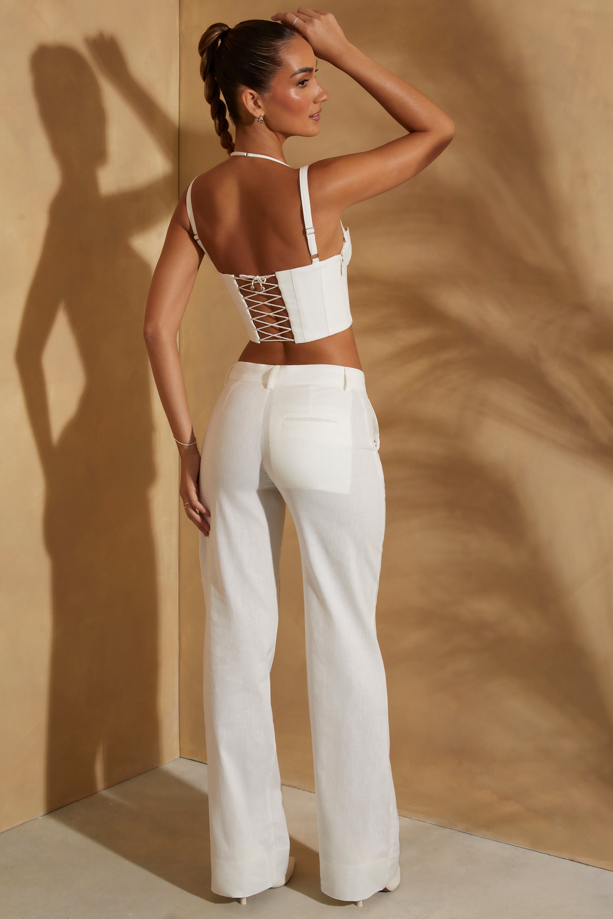 High Waist Straight Leg Linen Trousers in White、mySite、solidvoid