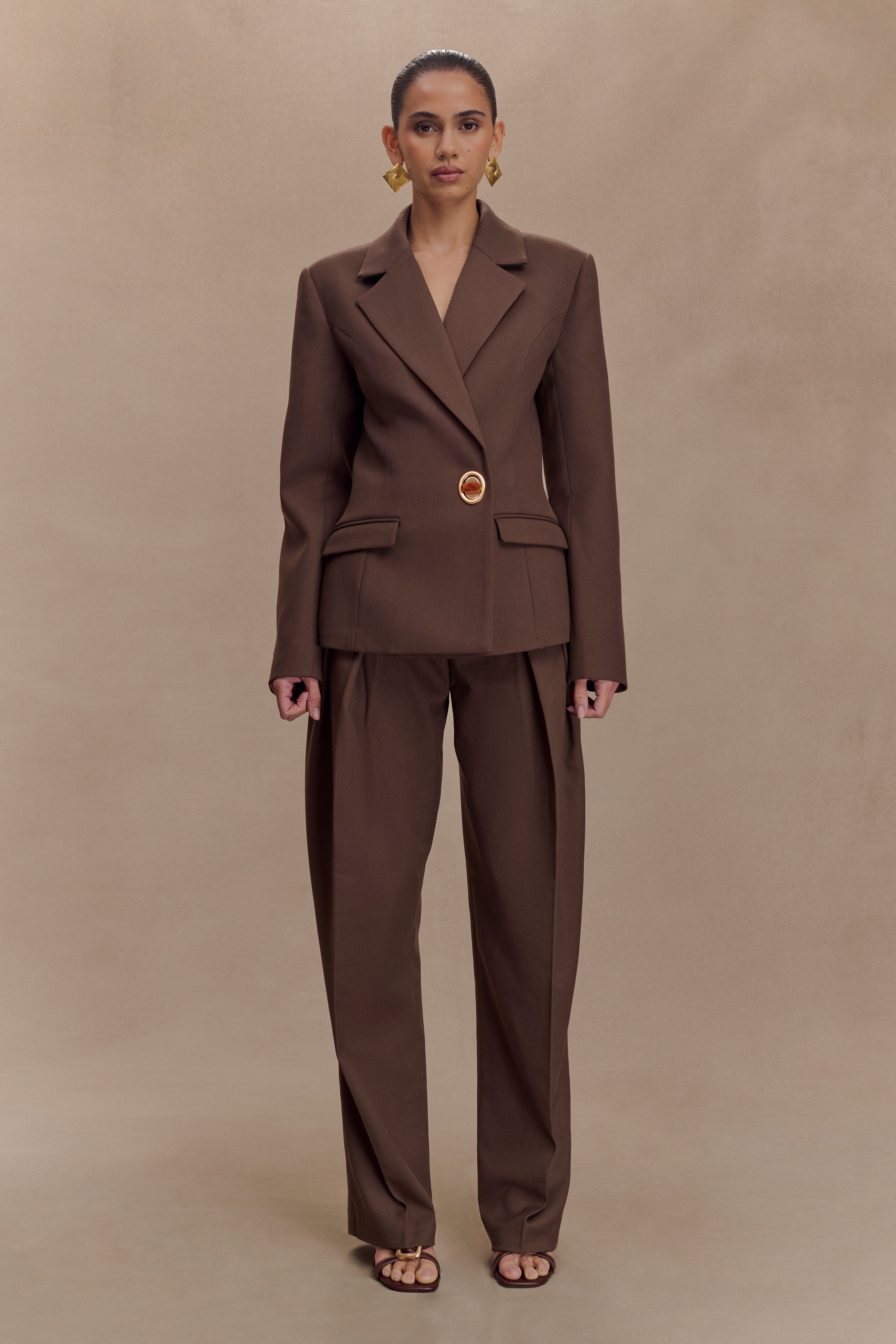 Max Cinched Waist Blazer - Chocolate、mySite、solidvoid