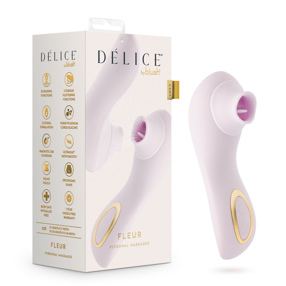 Delice™ By Blush® | Fleur Handheld Clitoral Stimulator With Tongue Fluttering & Suction Functions – In Barely Purple、mySite、bottomscart
