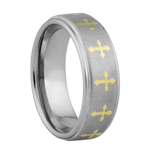  Crosses style III band ring- Highly Polished 18K Gold Ion or IP plated crosses、mySite、elrpsem3k