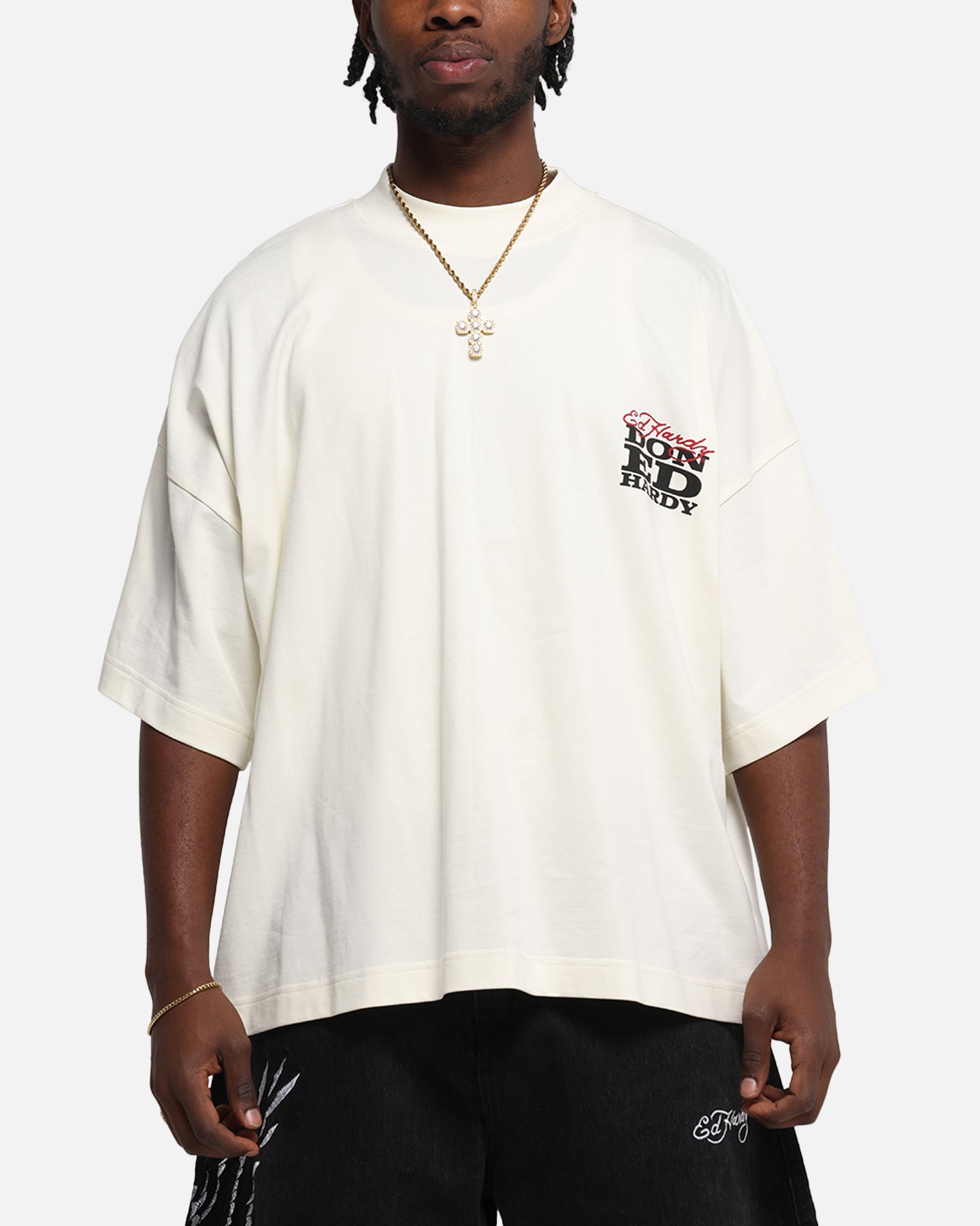 Ed Hardy Rose Skull Oversized Print T-Shirt Off White、mySite、zt4zffjzw