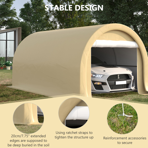 Outsunny 10' x 16' Carport, Heavy Duty Portable Garage Storage Tent with Large Zippered Door, Anti-UV PE Canopy Cover for Car, Truck, Boat, Motorcycle, Bike, Garden Tools, Outdoor Work, Beige、、eastwooduniform