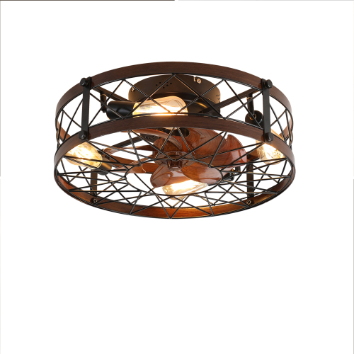 Caged Ceiling Fans with Lights Black, 20 inch Flush Mount Ceiling Fan Light, Farmhouse Small Ceiling Fan with Light Fixture, Reversible Fan for Bedroom (Including E26 bulbs)、、eastwooduniform