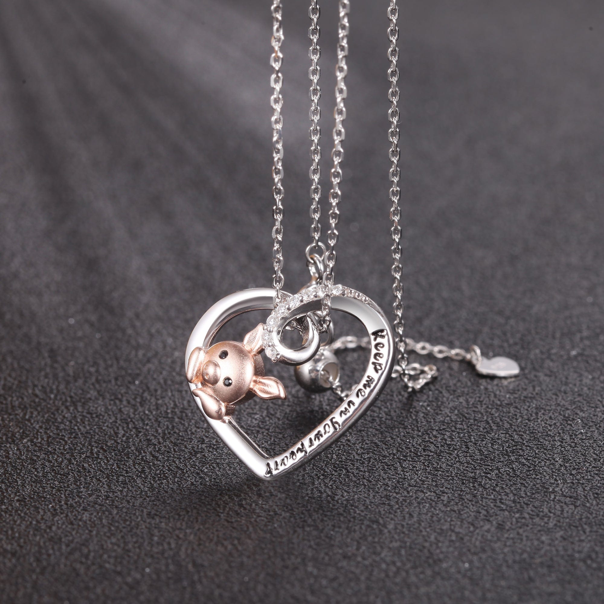 Pink Pig In Heart Necklace-Keep me in your heart Moissanite, Special Plating!、mySite、g9winljtr