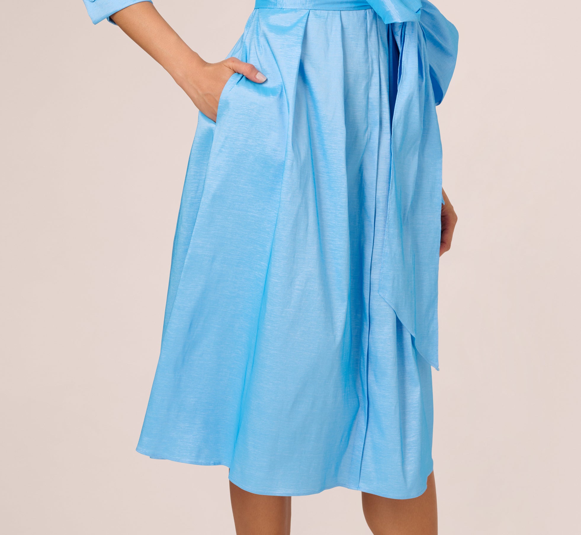 Three Quarter Sleeve Taffeta Midi Shirt Dress In Bluebell、mySite、solidvoid