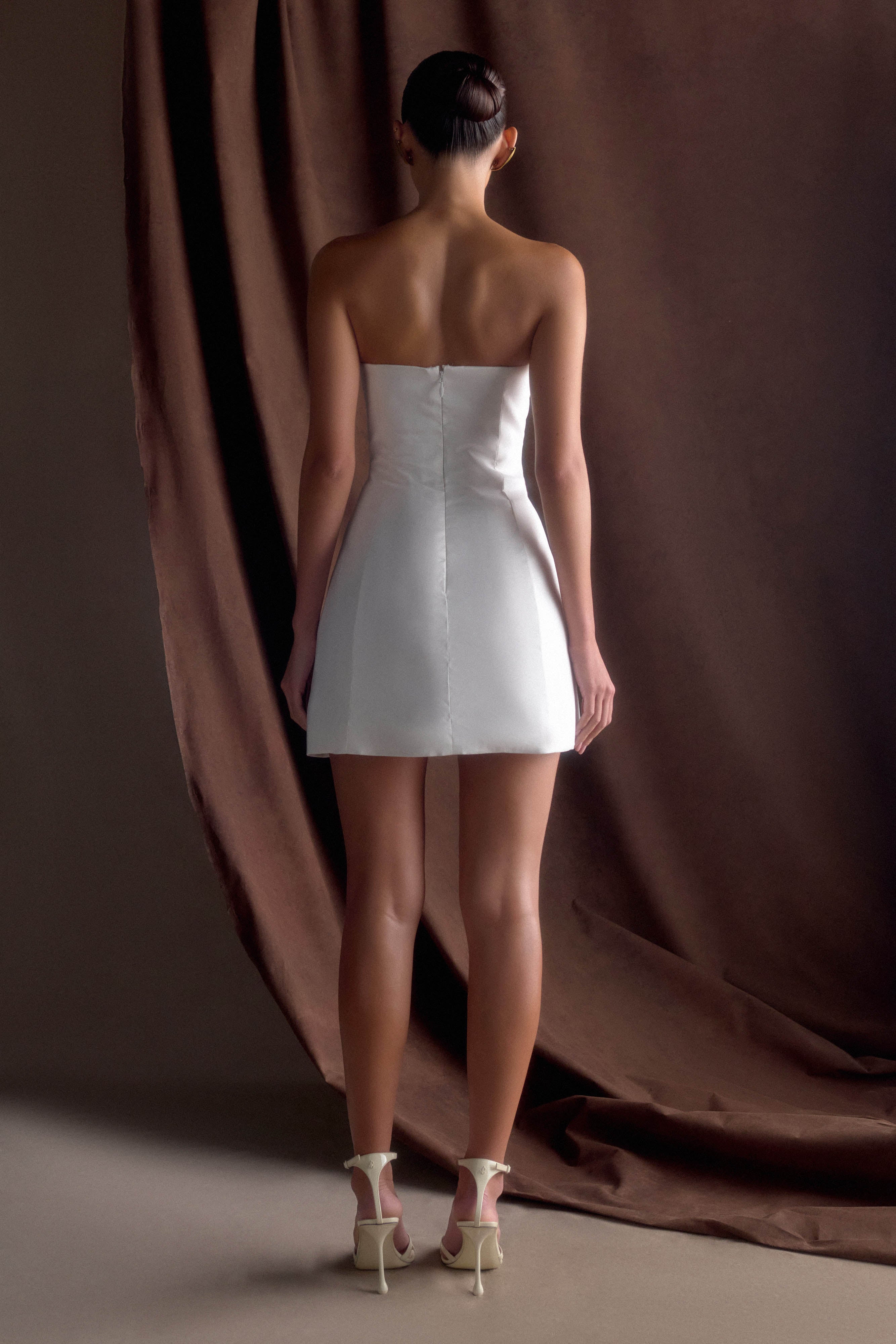 Leslie Gathered Taffeta Mini Dress - White、mySite、solidvoid