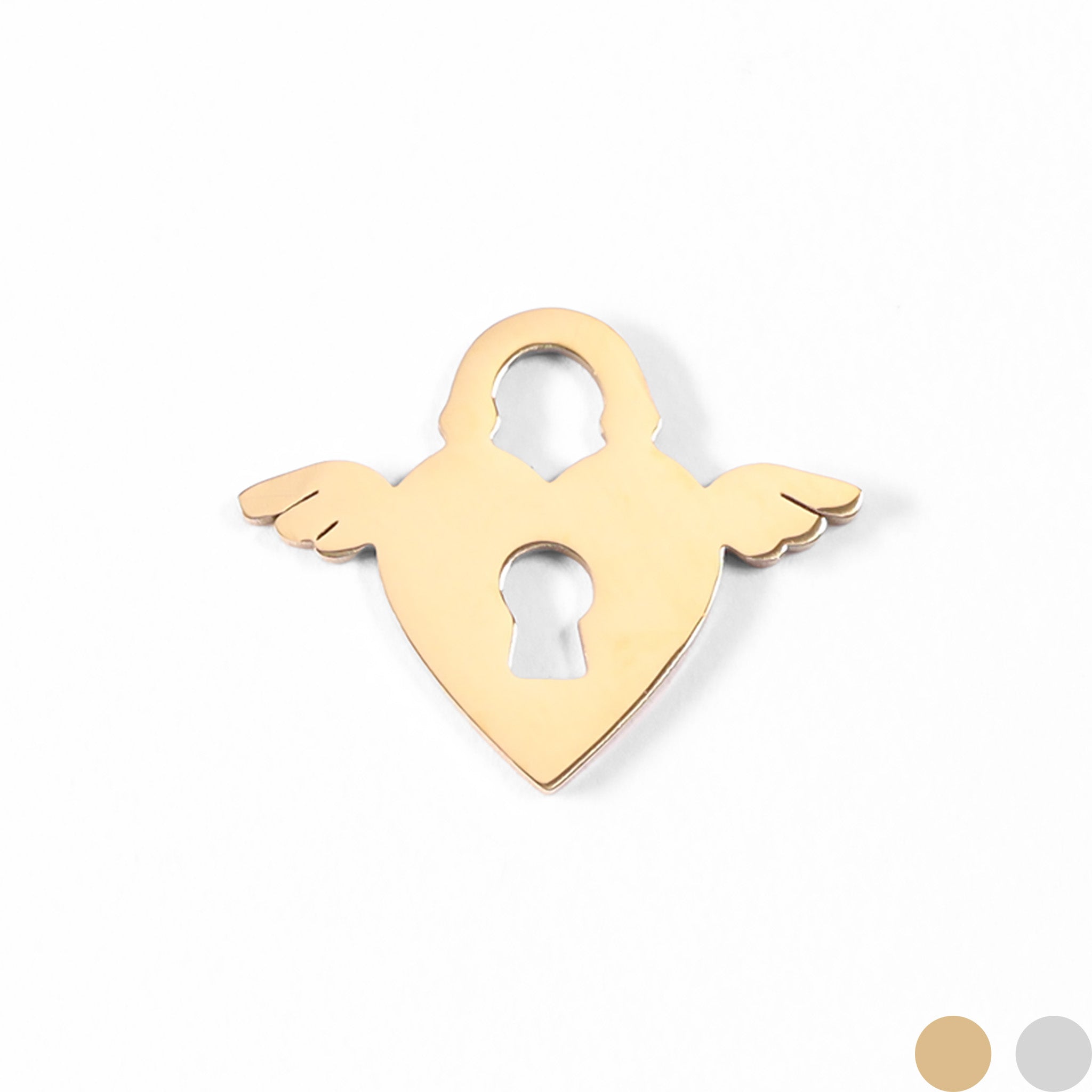 18K Gold PVD Stainless Steel Winged Heart Lock Charm / PDL0087、mySite、dreamappss