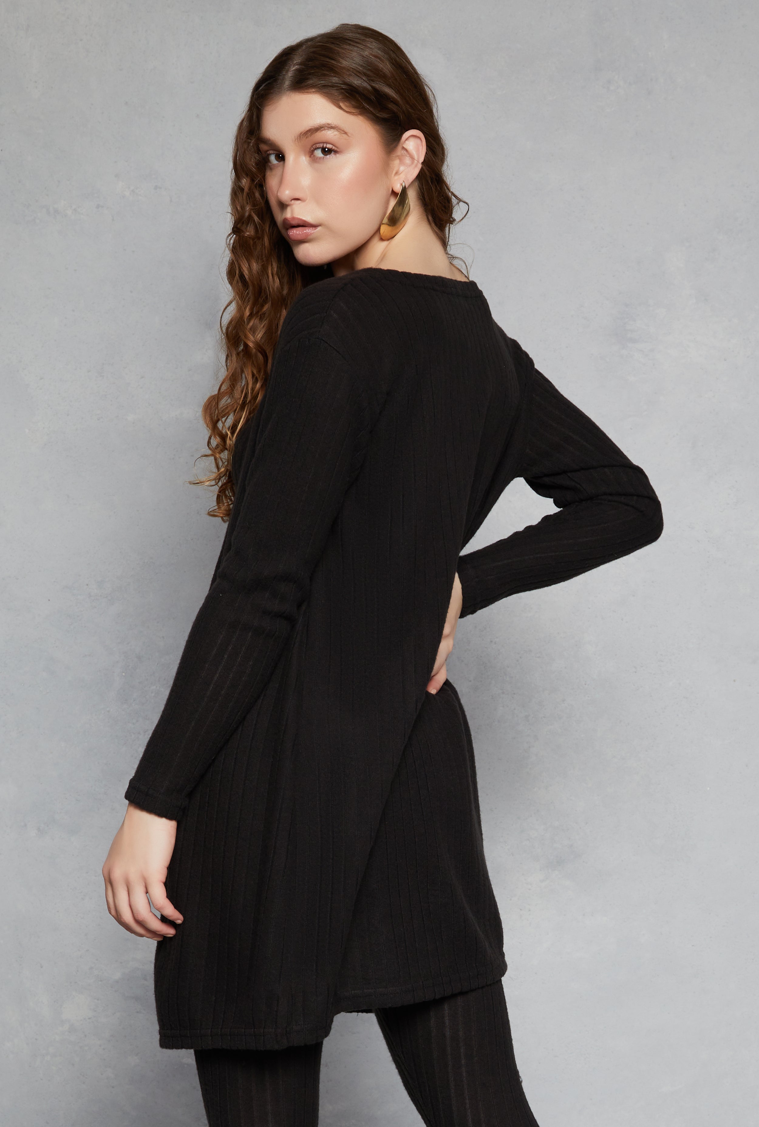 Brushed Ribbed Knit Long Cardigan、mySite、camillekostekn