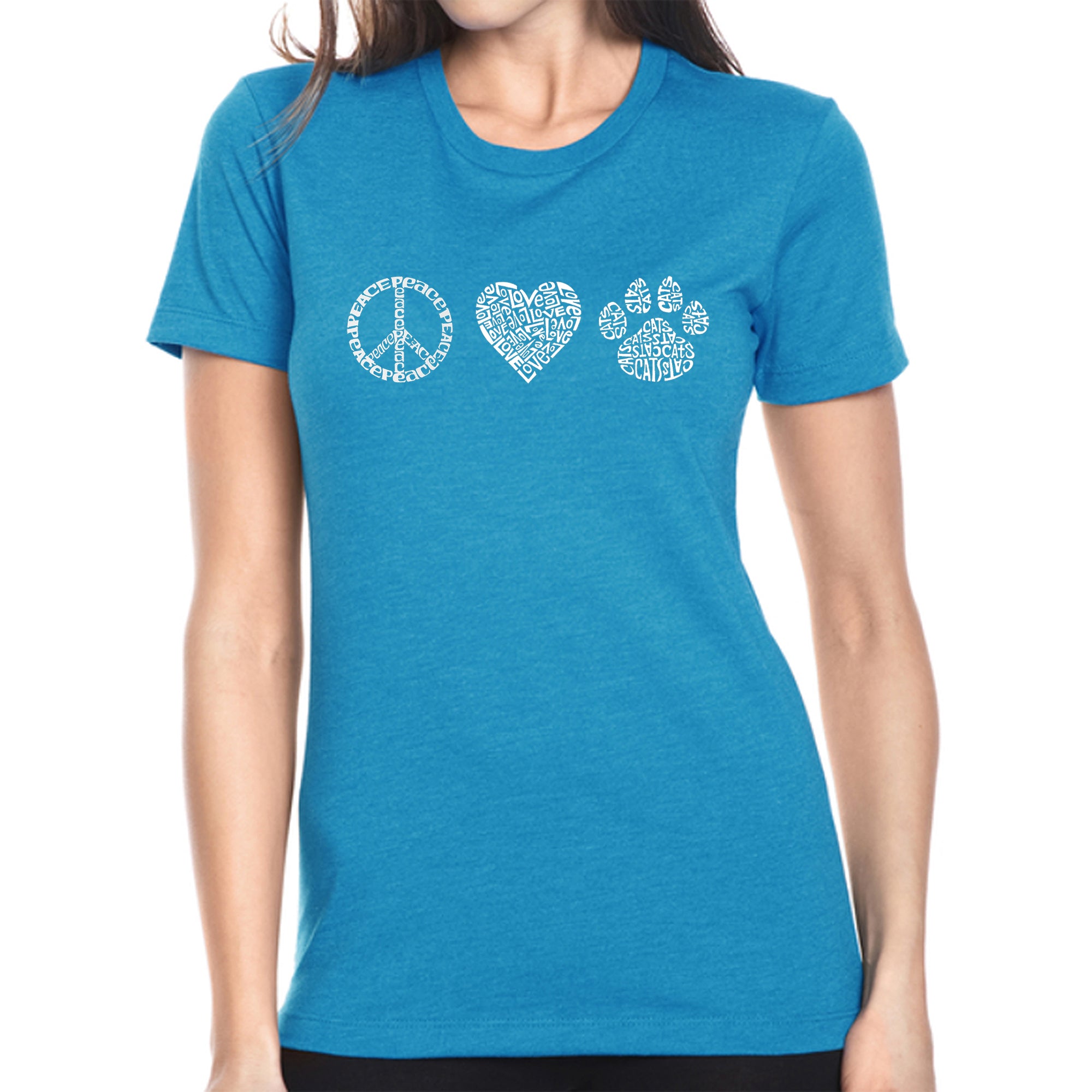 Peace Love Cats - Women's Premium Blend Word Art T-Shirt、mySite、camillekostekn