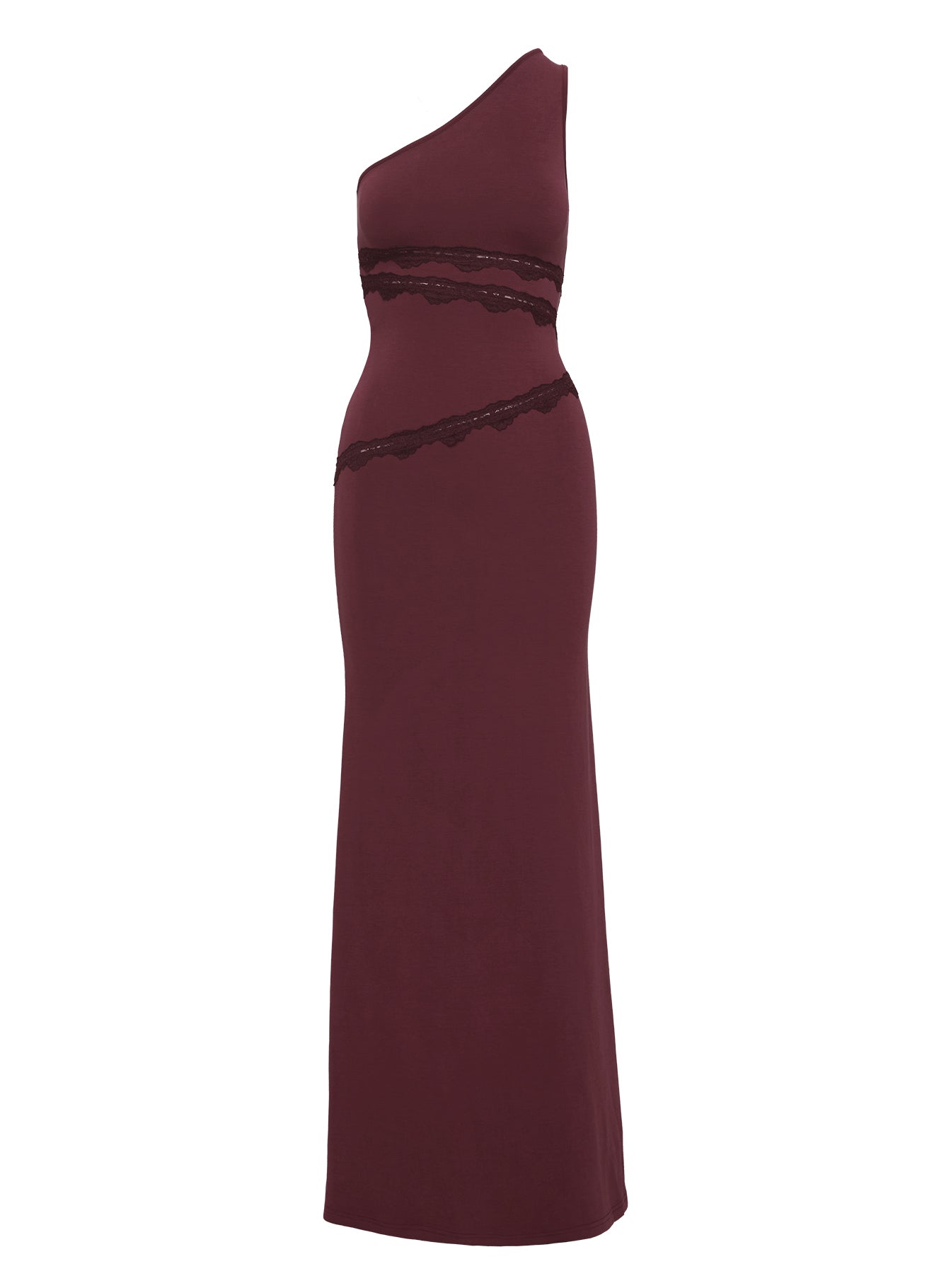 Ultraviolet One Shoulder Lace Maxi Dress Wine、mySite、solidvoid