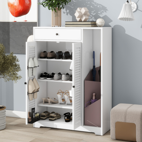 Wooden Shoe Cabinet for Entryway, White Shoe Storage Cabinet with 3 Flip Doors 20.94x9.45x43.11 inch、、casual