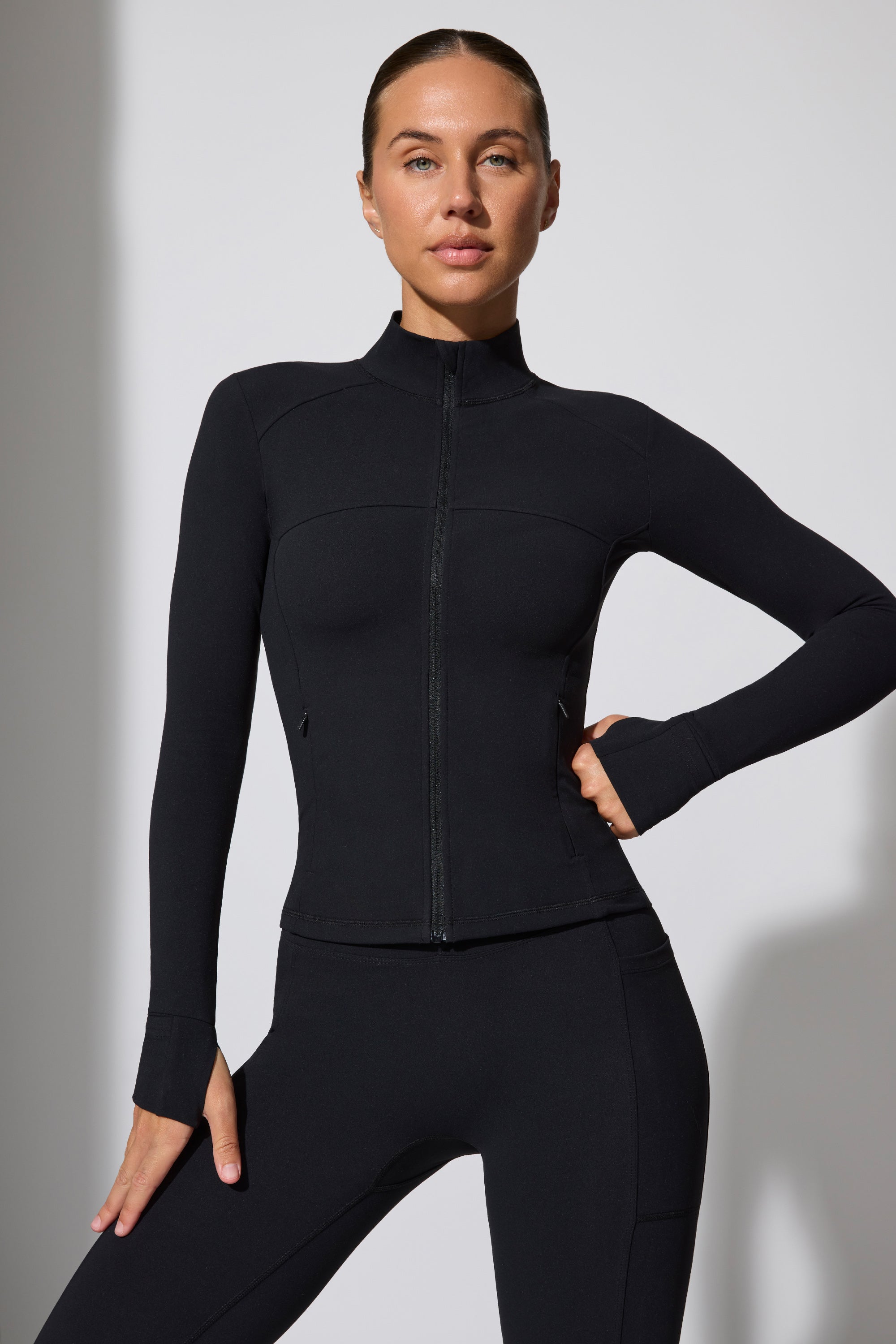 Long Sleeve Zip Up Jacket in Black、mySite、solidvoid