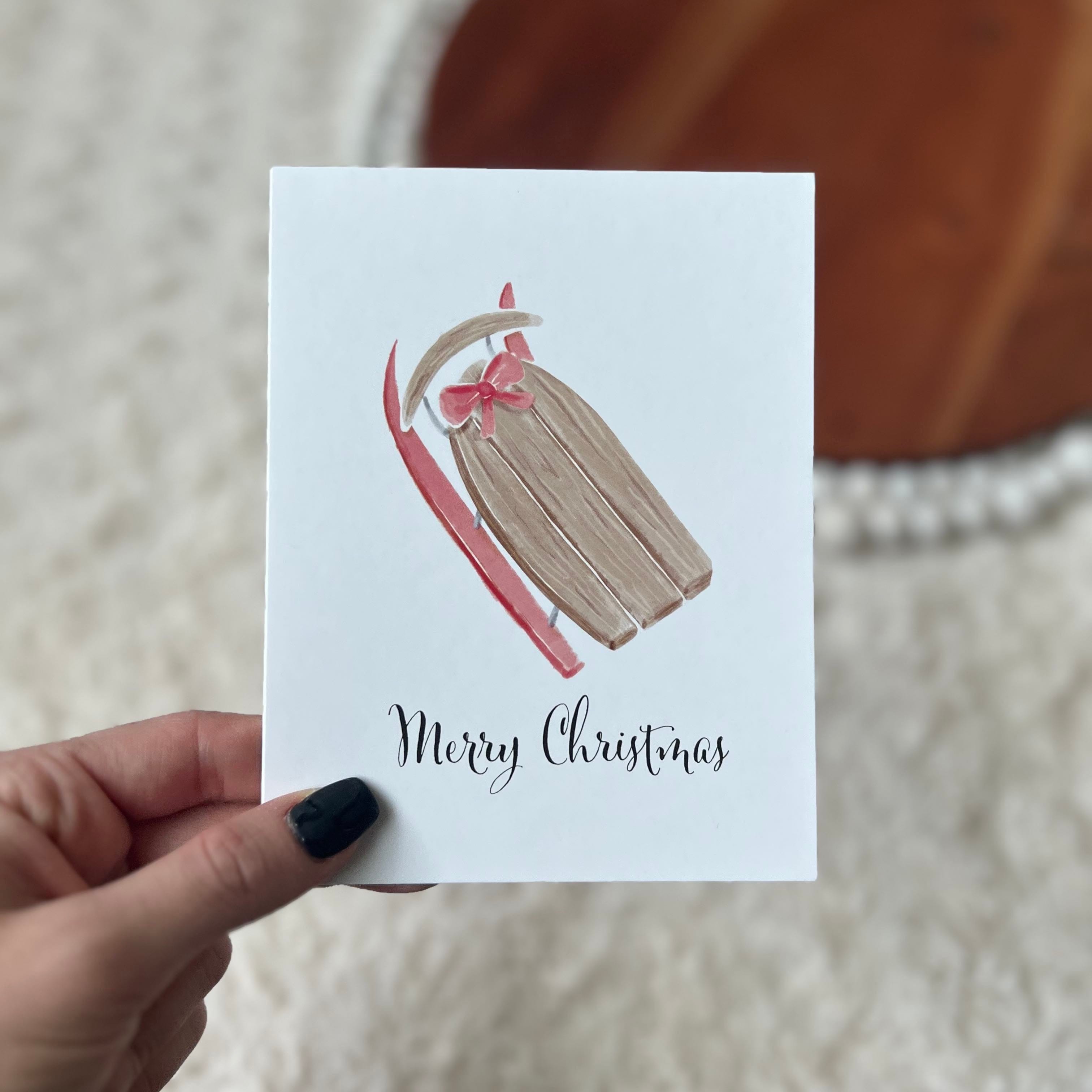  Merry Christmas Wooden Sled Holiday Greeting Card、mySite、elrpsem3k