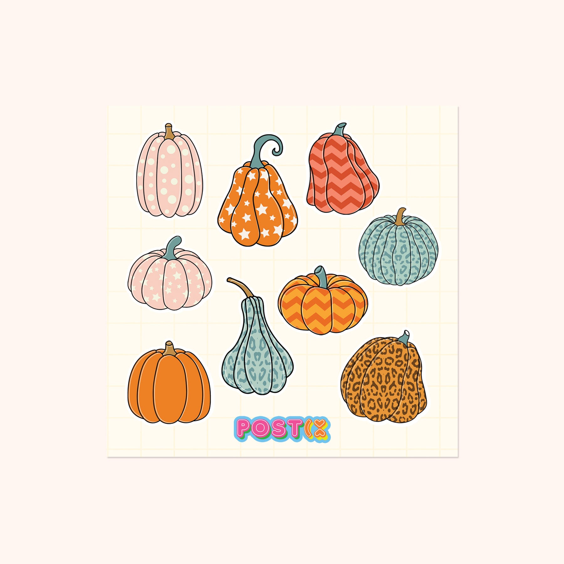  Funky Pumpkins Square Sticker Sheet、mySite、ghnorth