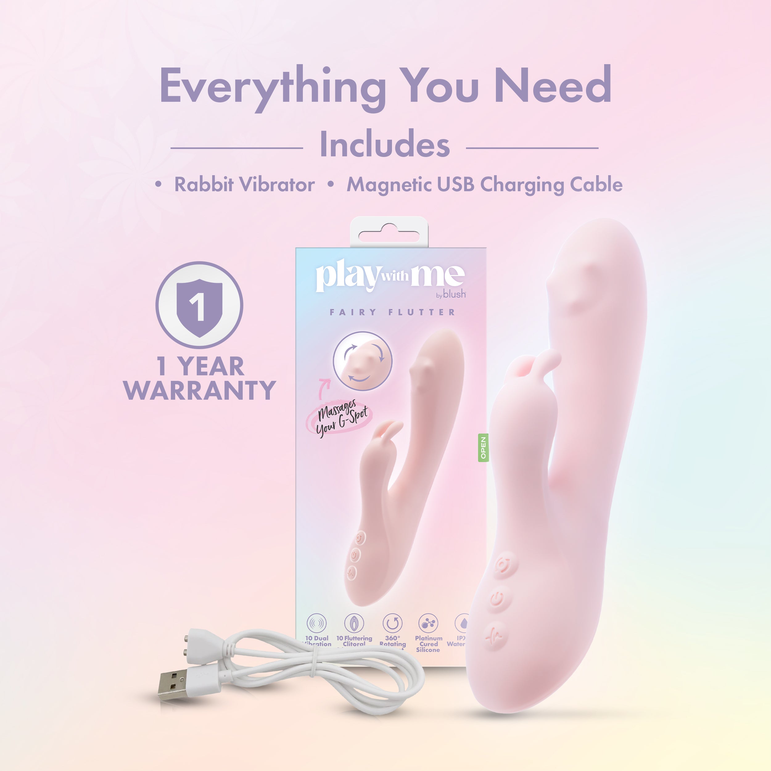 Play With Me By Blush® | Fairy Flutter - 7.75 Inch G Spot Clitoral Rabbit - 10 Dual Vibrations - 360° Massaging - Silicone - Pink、mySite、bottomscart