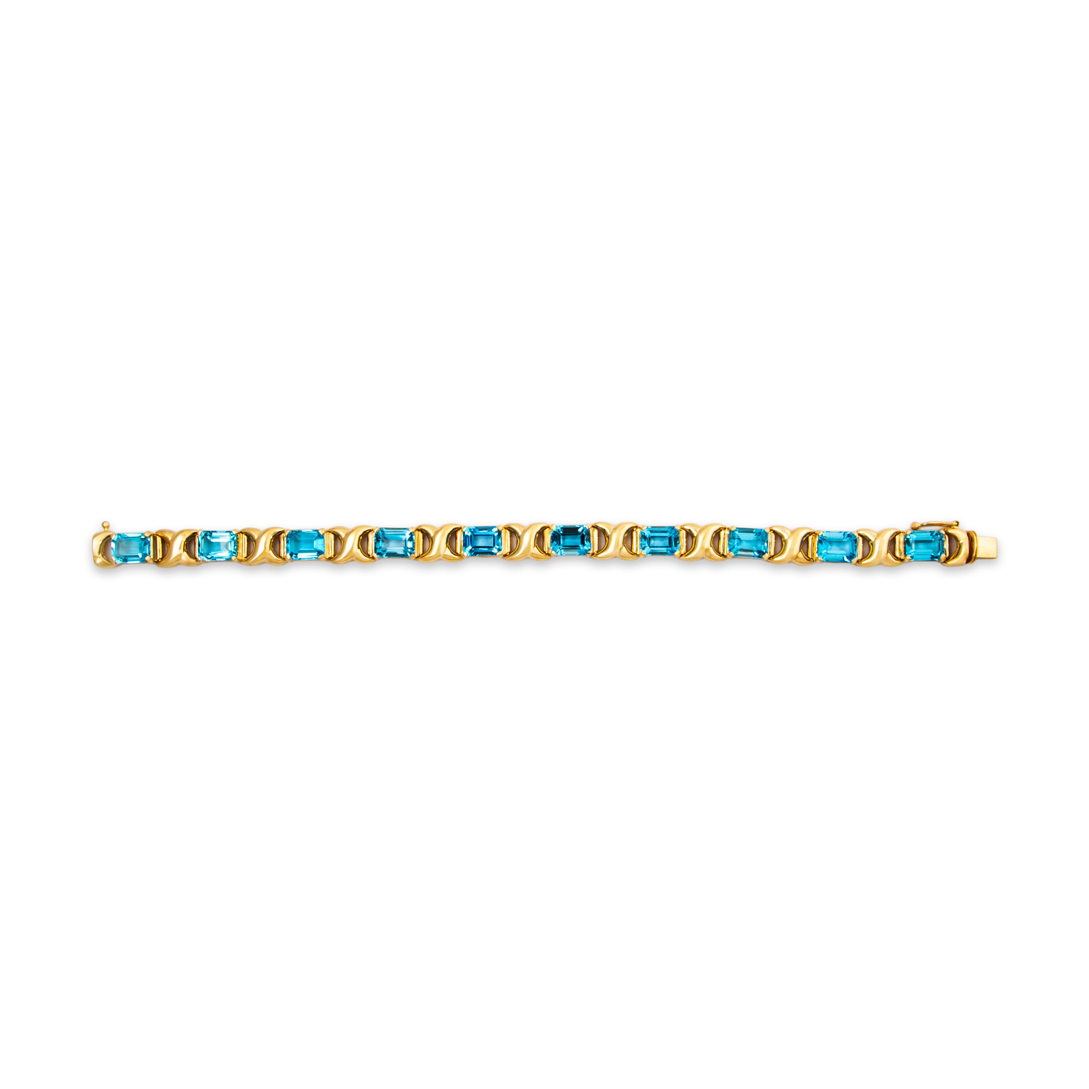 Vintage Stunning 14k Yellow Gold 20cttw Blue Topaz Emerald-Cut Bracelet 6.75、mySite、hinf8tx79