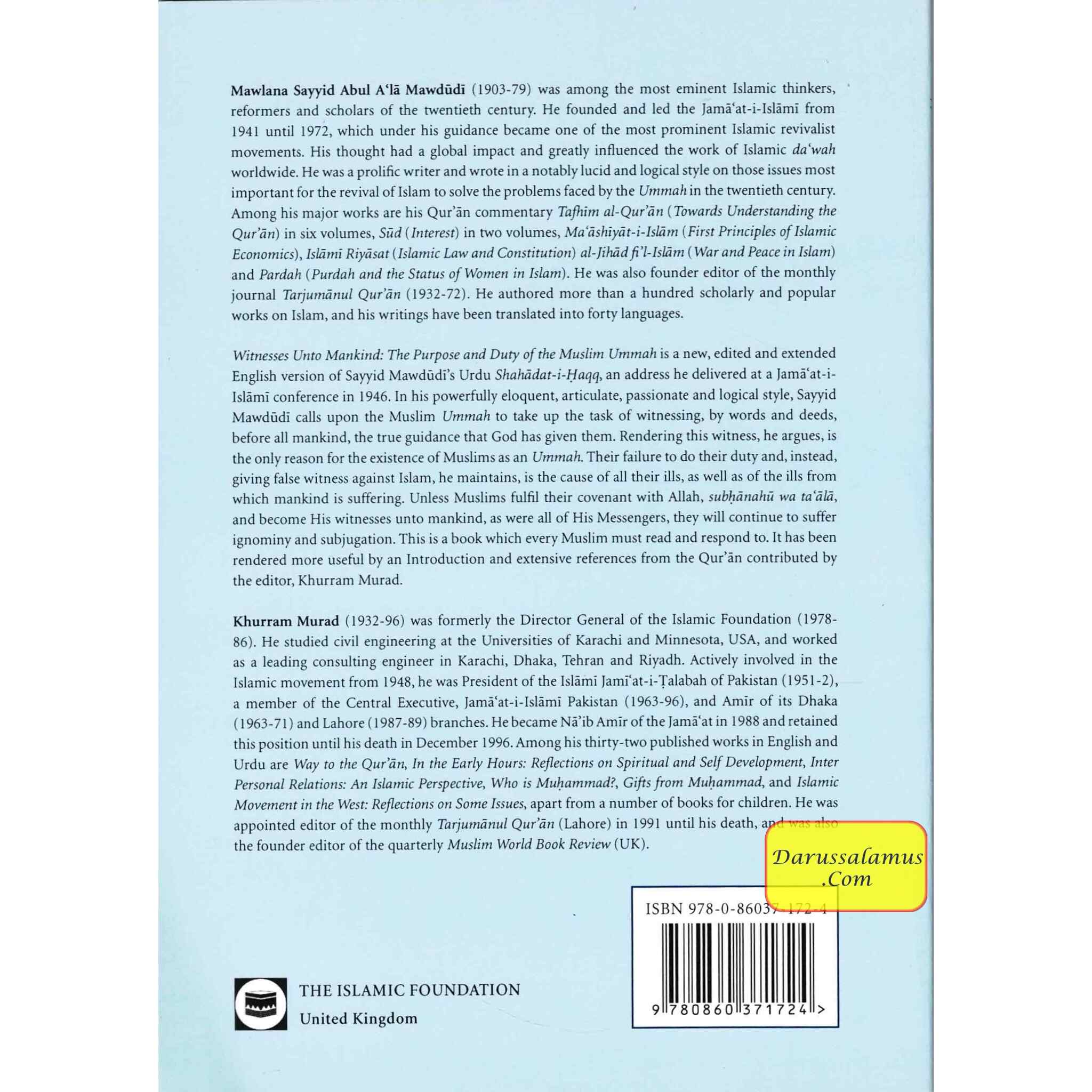 Witness Unto Mankind The Purpose And Duty Of The Muslim By Sayyid Abul A'la Maududi、mySite、topwebapps