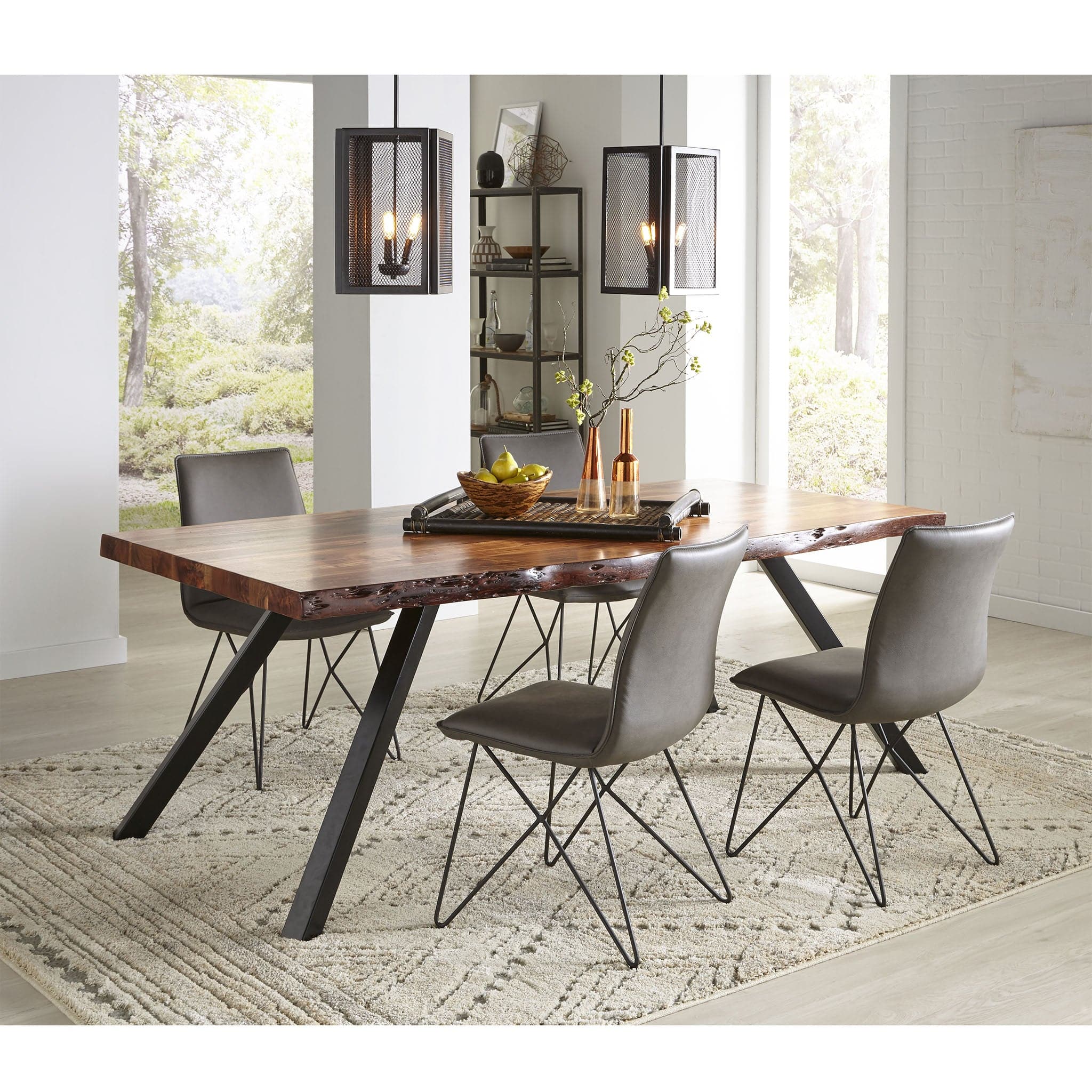 Reese Live Edge Solid Wood Metal Leg Dining Table in Natural Acacia、mySite、neckold