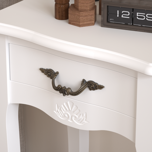 White Bathroom Floor-standing Storage Table with a Drawer、、casual