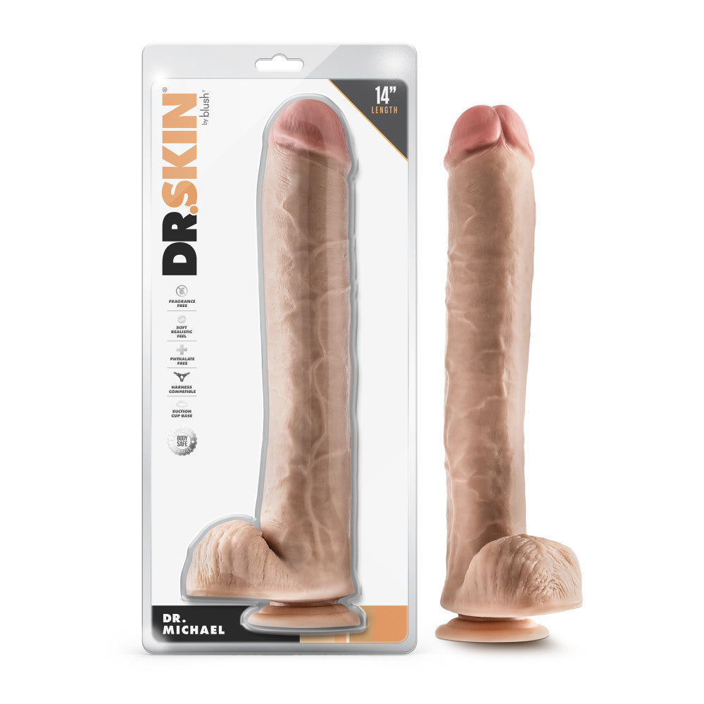 Dr. Skin By Blush® | Dr. Michael 14 Inch Long Dildo with Suction Cup & Balls Beige、mySite、bottomscart